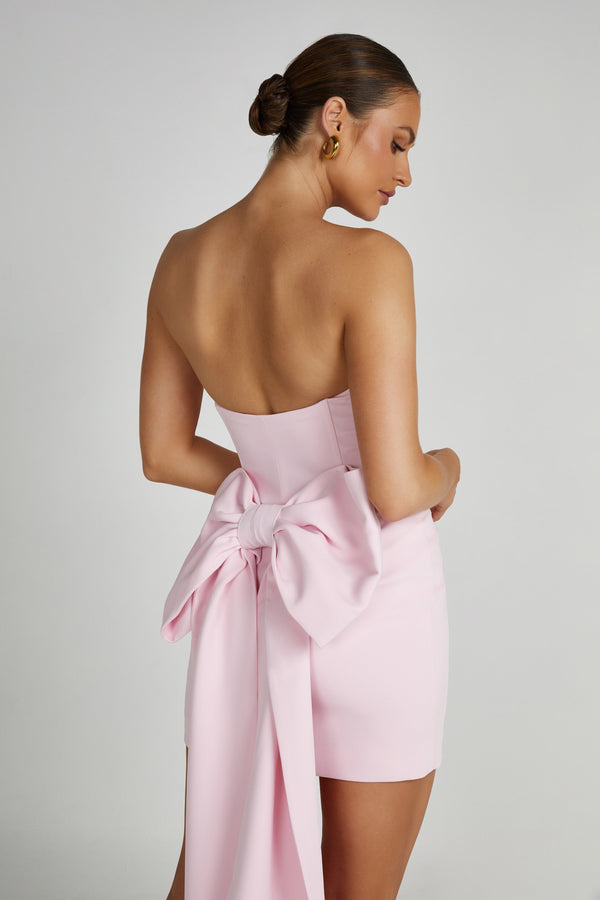 Meredith Strapless Bow Mini Dress - Blush Pink - MESHKI U.S