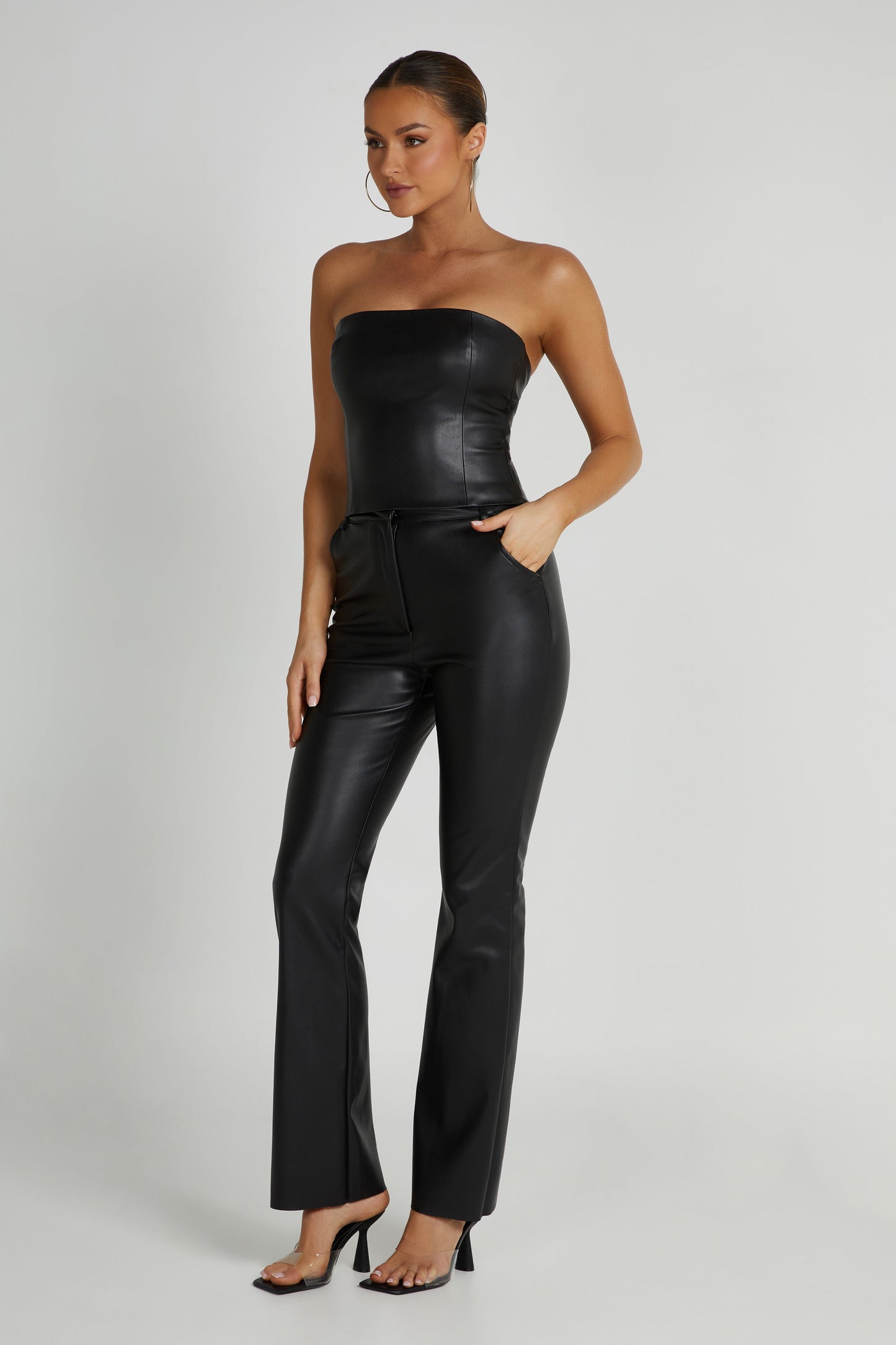 Tyra Straight Leg Faux Leather Pants - Black