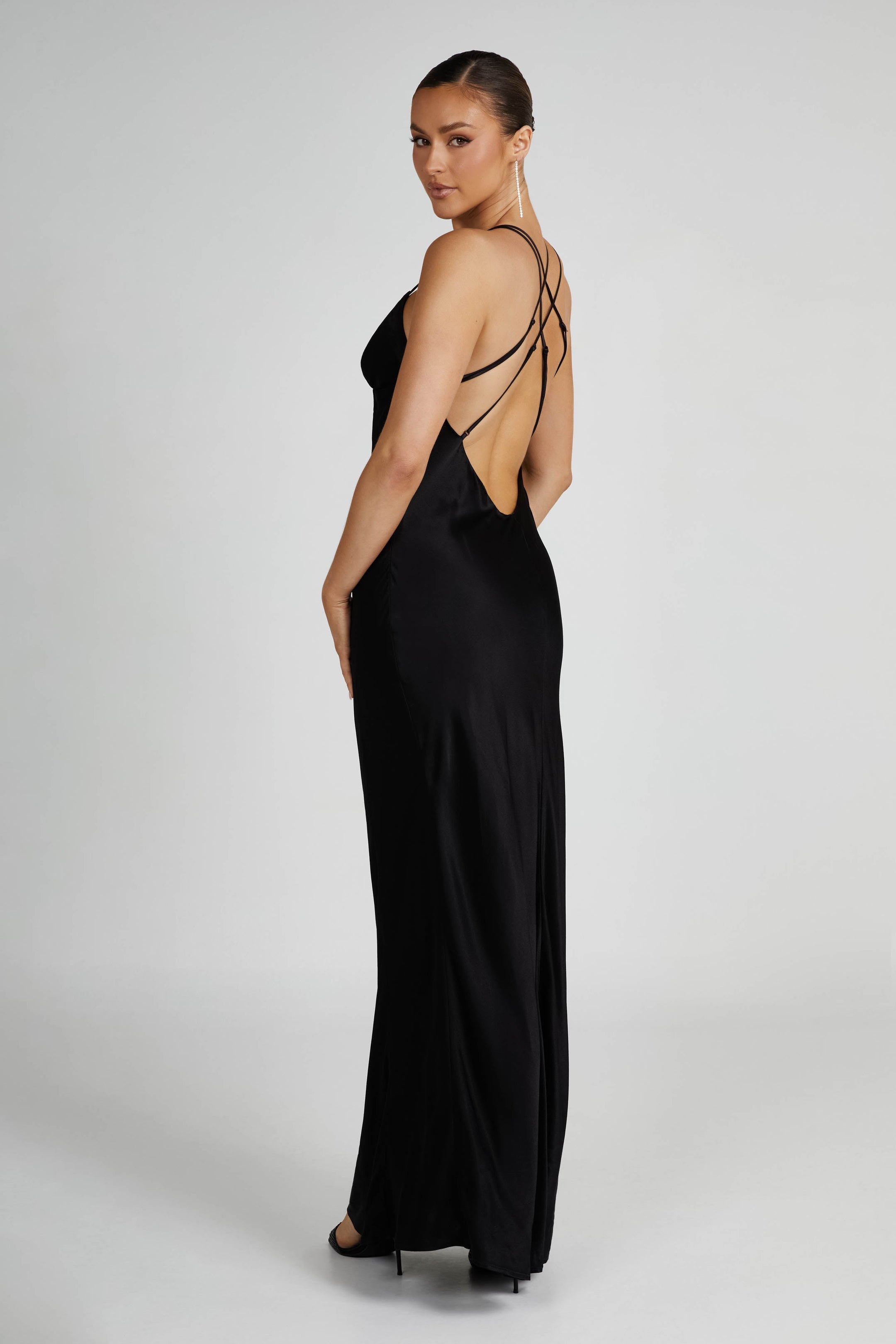 Makari Satin Maxi Dress - Black - MESHKI U.S