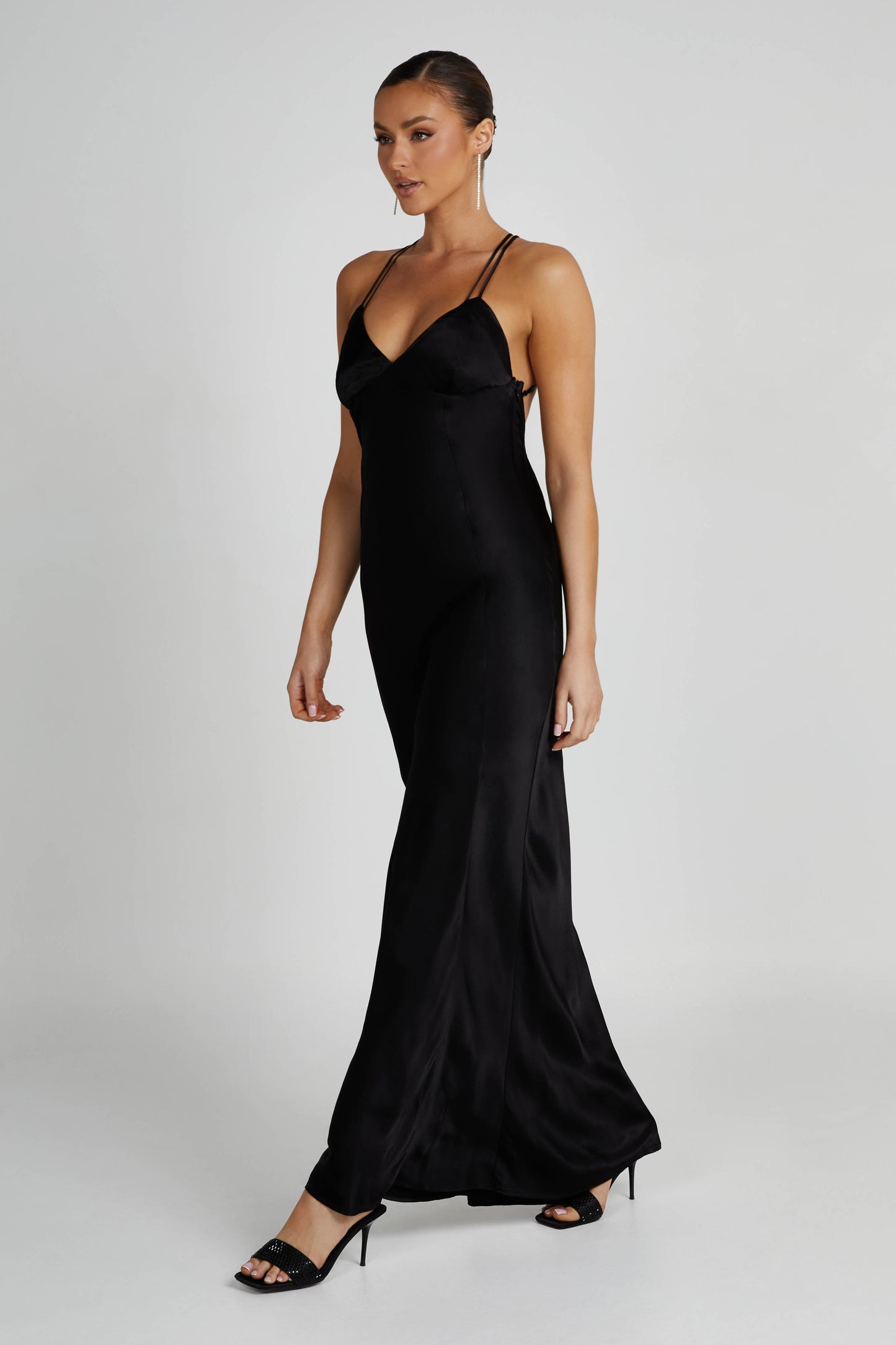 Makari Satin Maxi Dress - Black