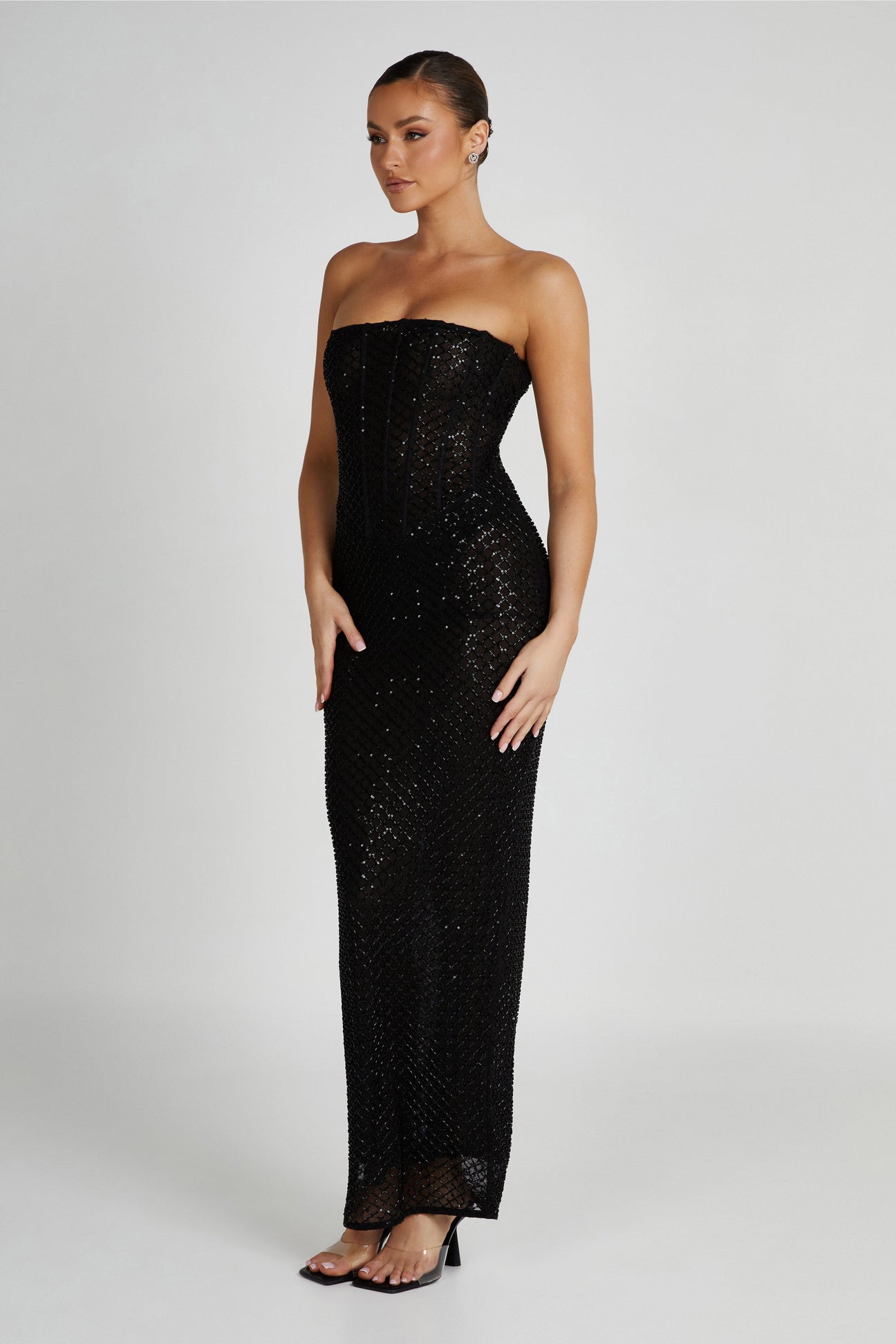 Gemma Strapless Sequin Maxi Dress - Black- MESHKI U.S