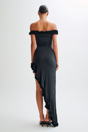 Arielle Off Shoulder Ruffle Midi Dress - Black