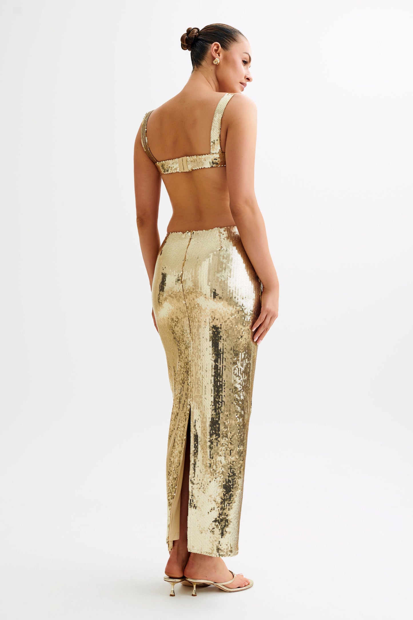 Adoria Sequin Cut Out Maxi Dress - Gold