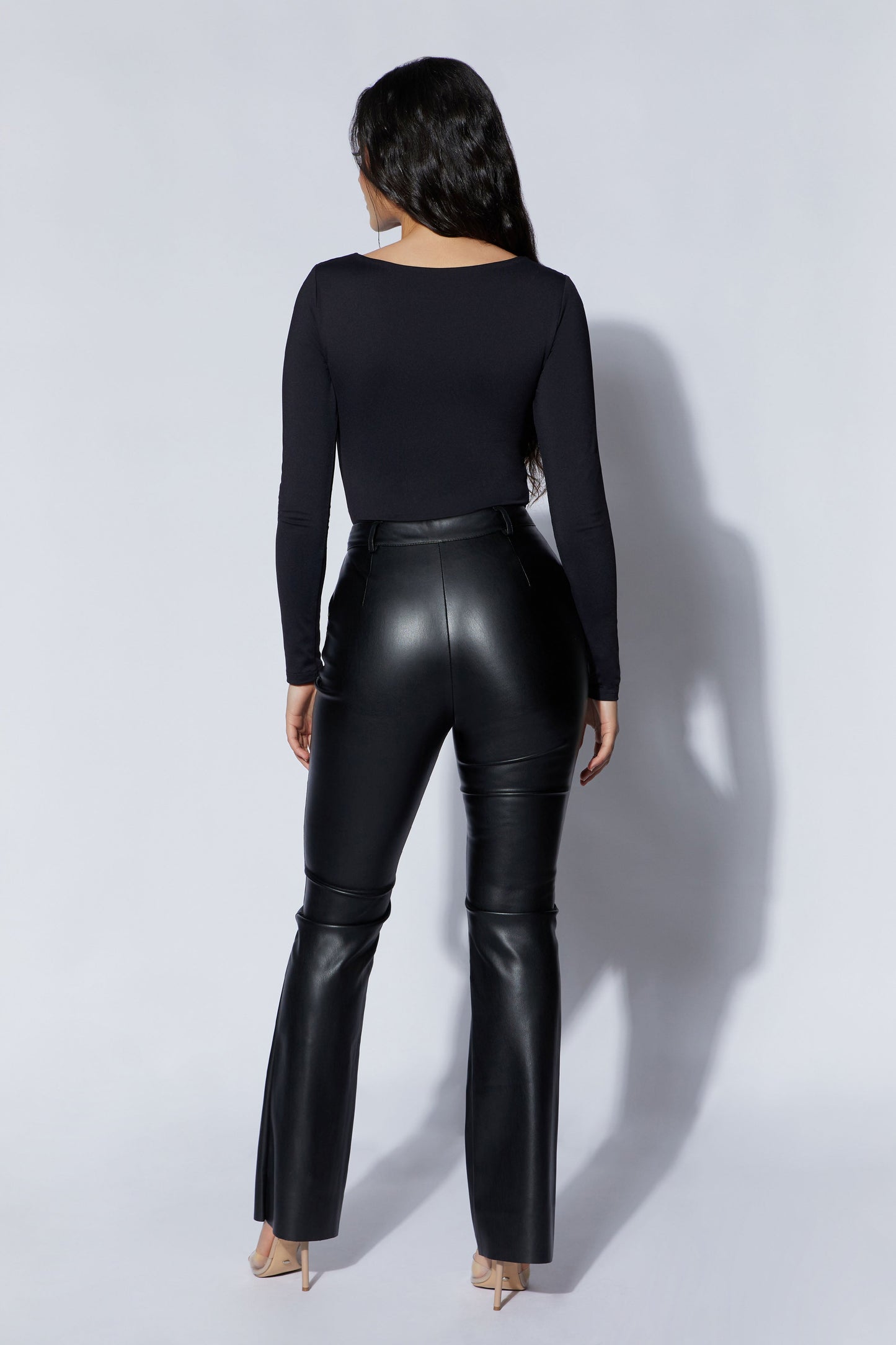 Nia Long Sleeve V Neck Bodysuit - Black