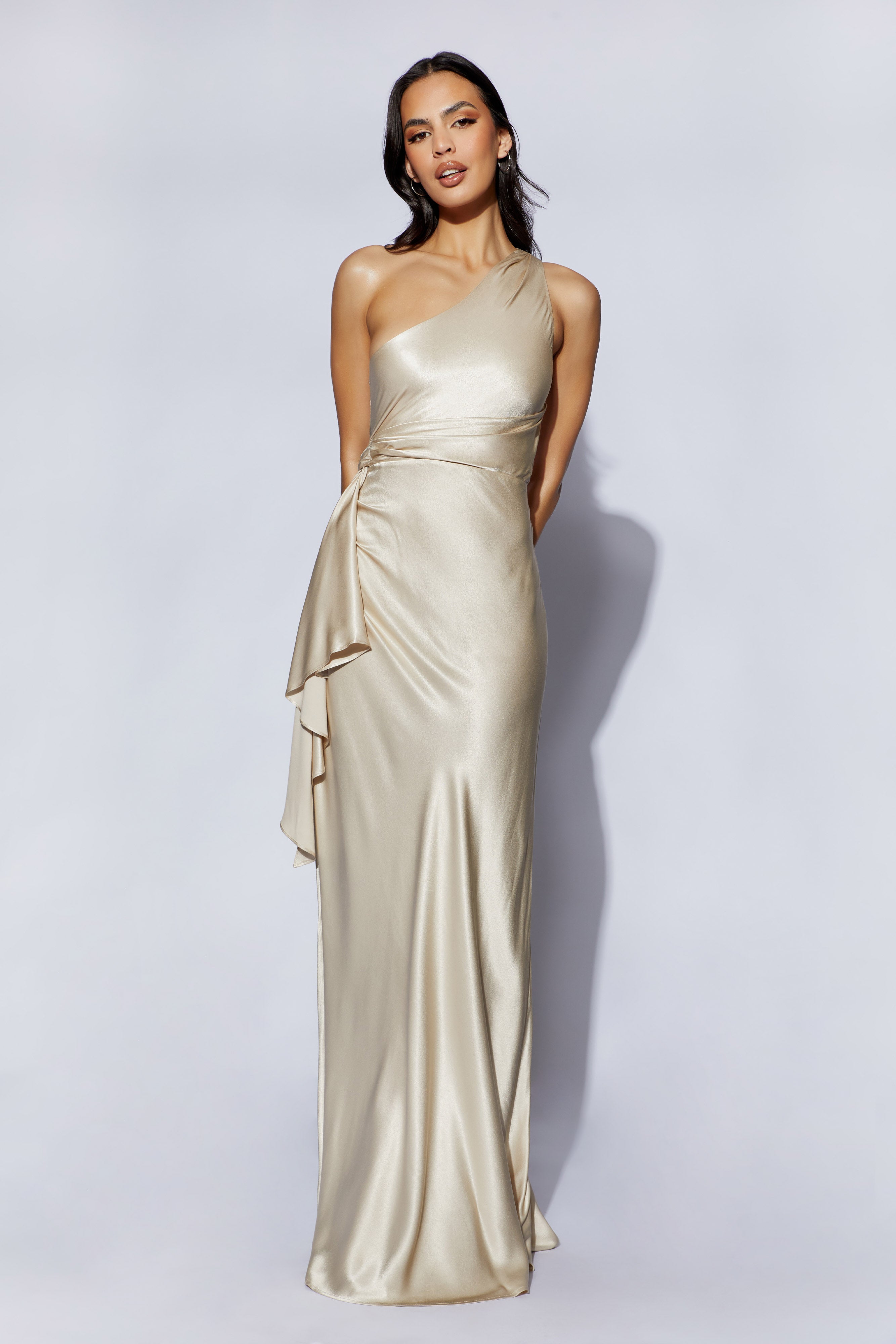 Calliope One Shoulder Maxi Dress Champagne MESHKI US