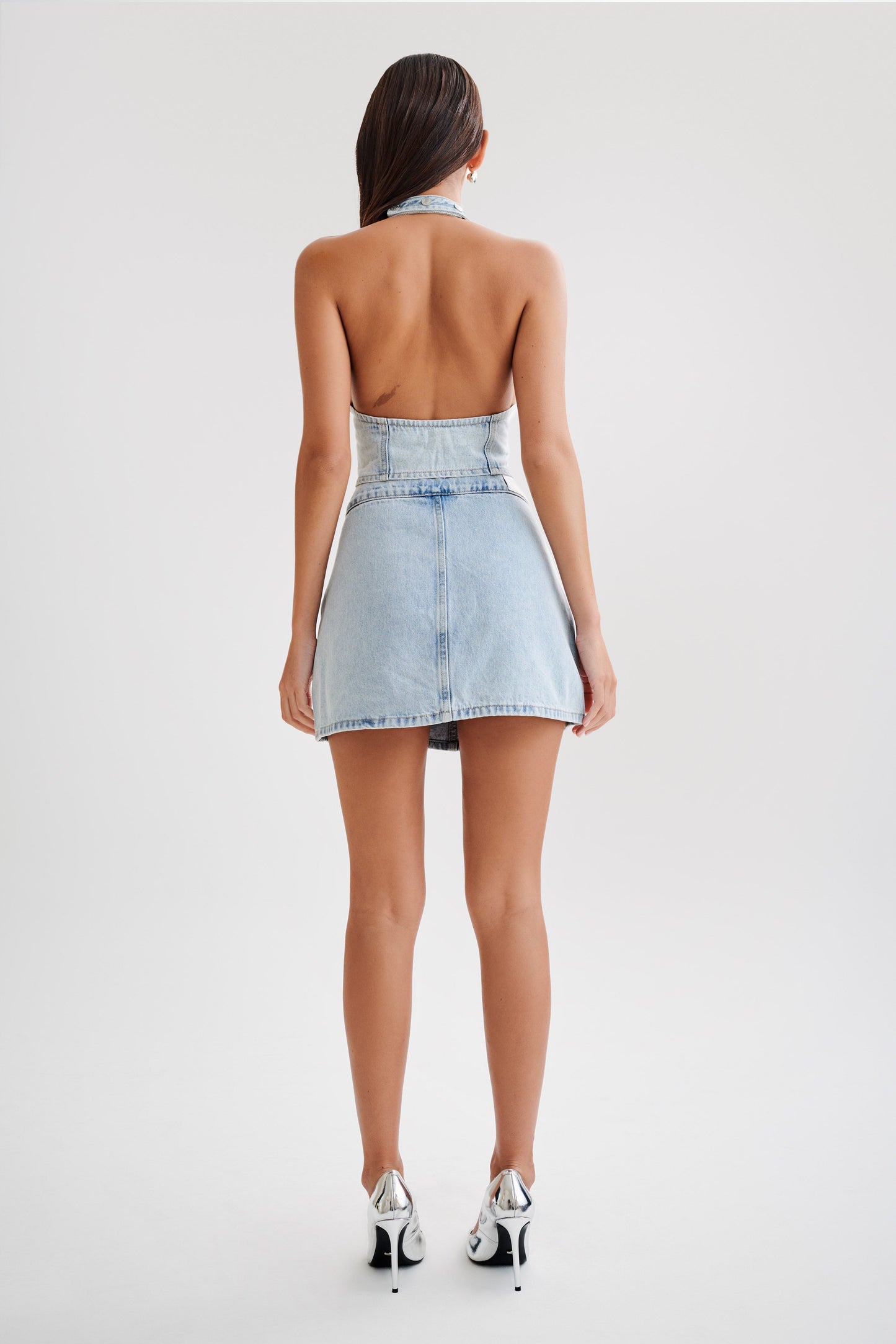 Kieryn Embellished Denim Mini Skirt - Light Blue