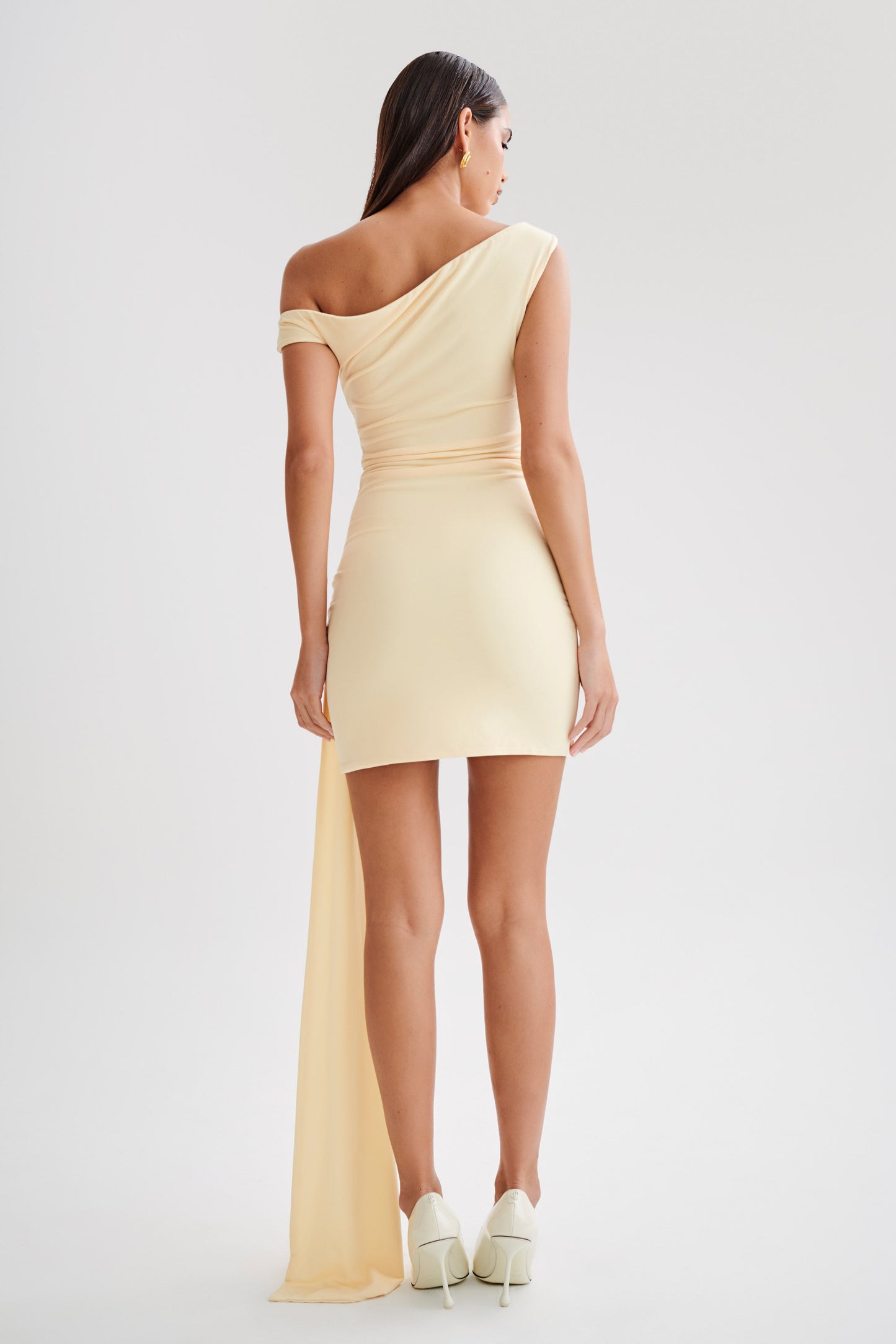 Kiera Slinky Off Shoulder Mini Dress - Lemon