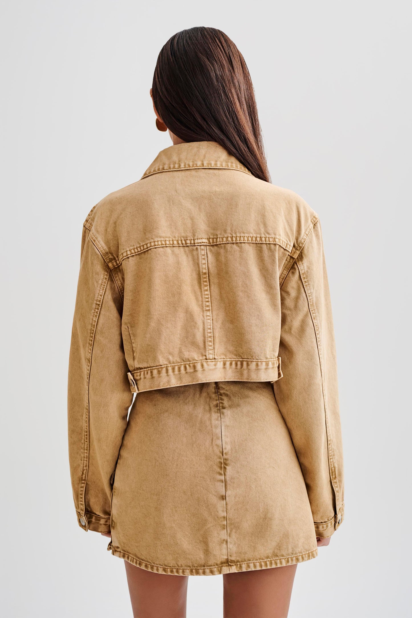 Rowena Denim Cropped Jacket - Tan Acid Wash