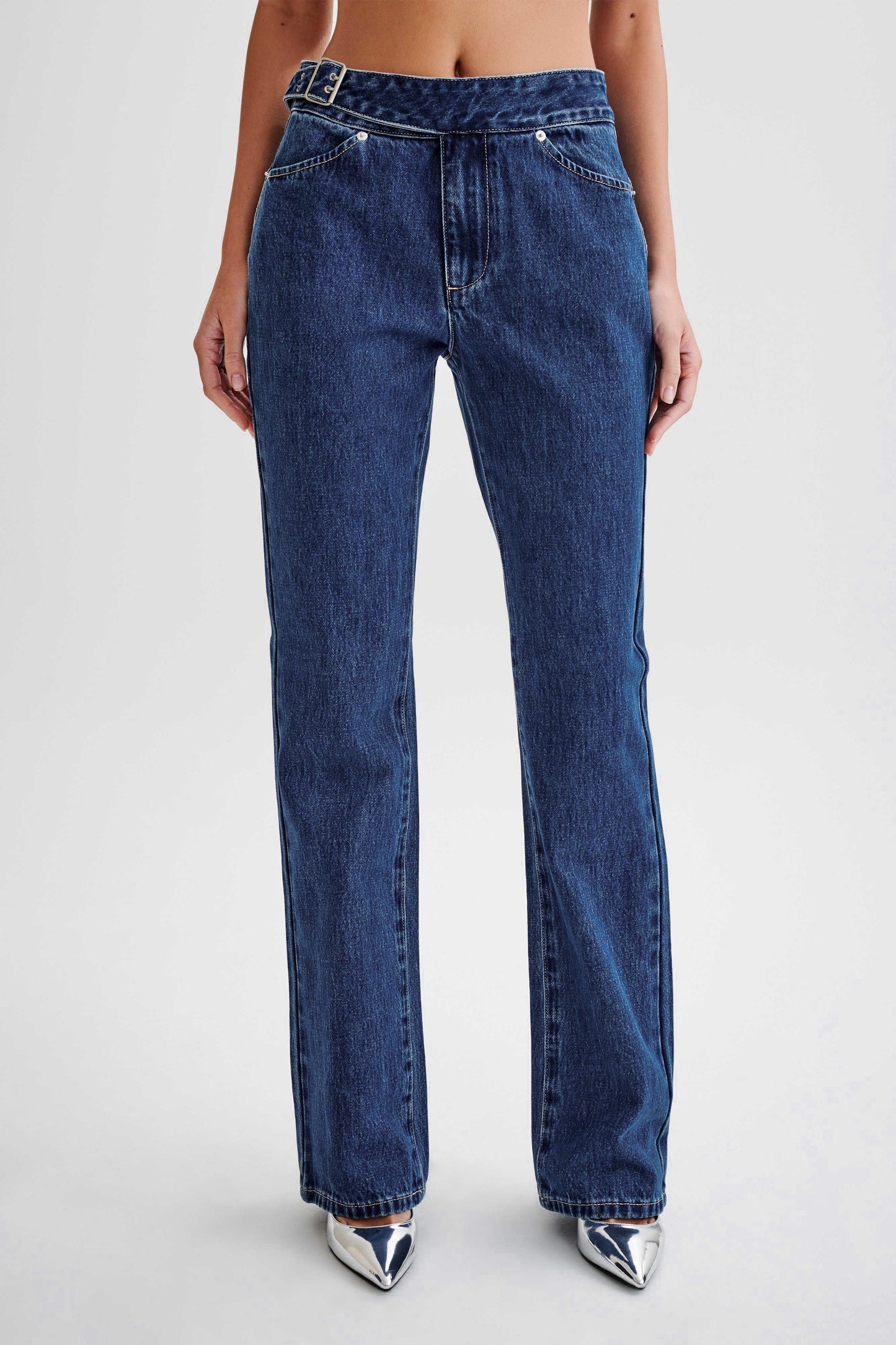 Romona Low Rise Buckle Denim Jean - Dark Blue