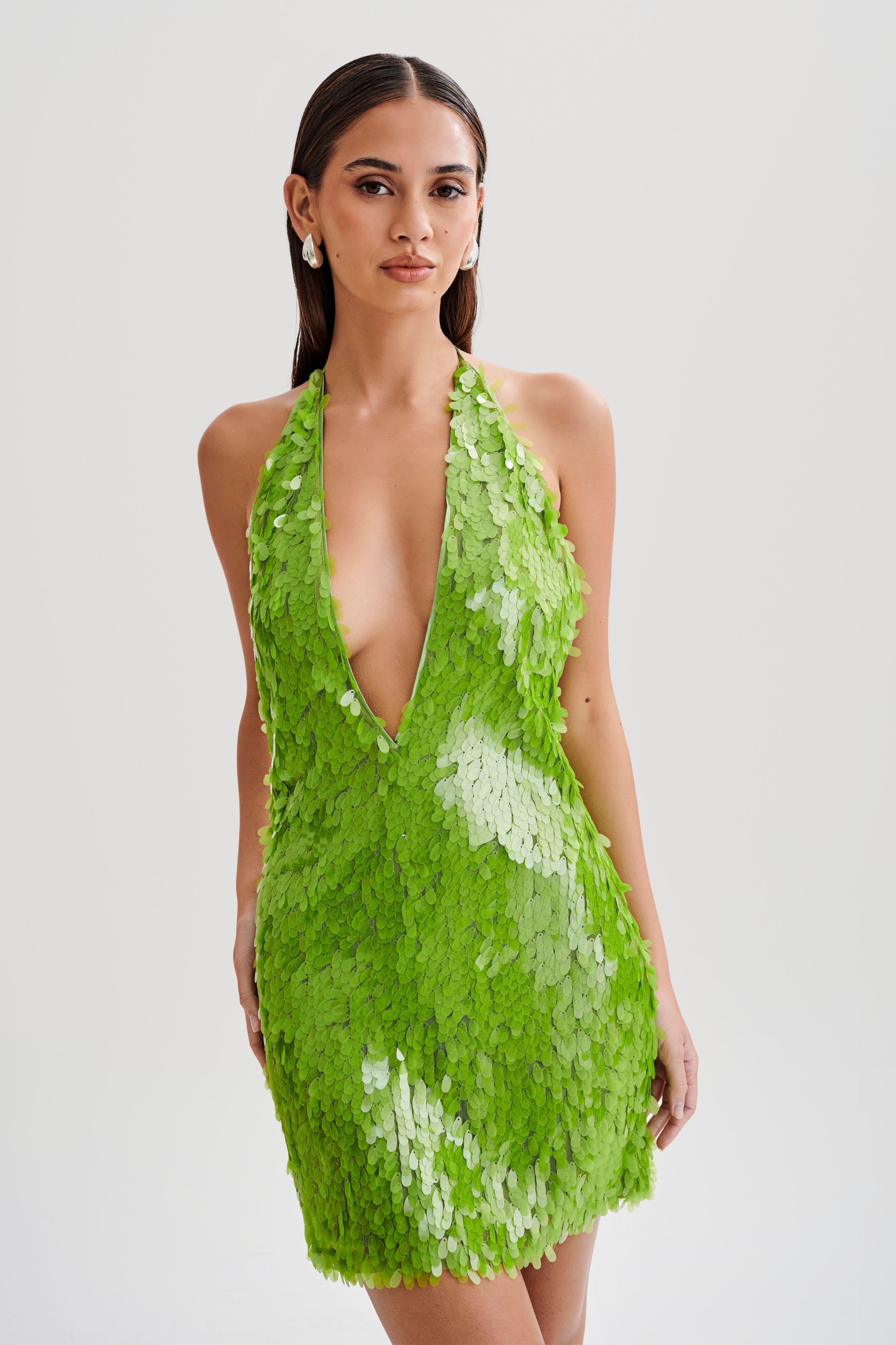 Primrose Sequin Halter Mini Dress - Parakeet Green – MESHKI U.S