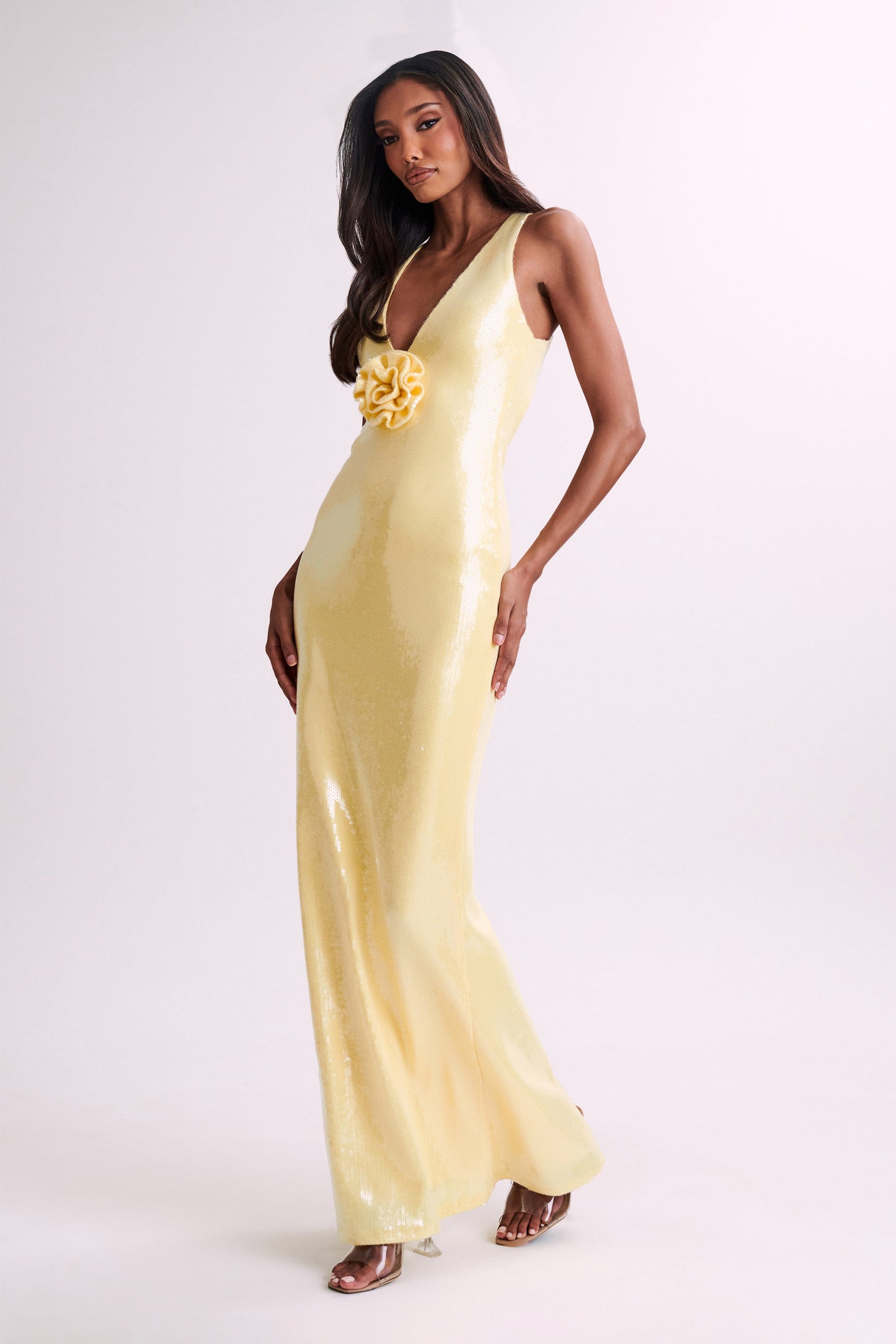 Eliza Rose Sequin Maxi Dress - Lemon