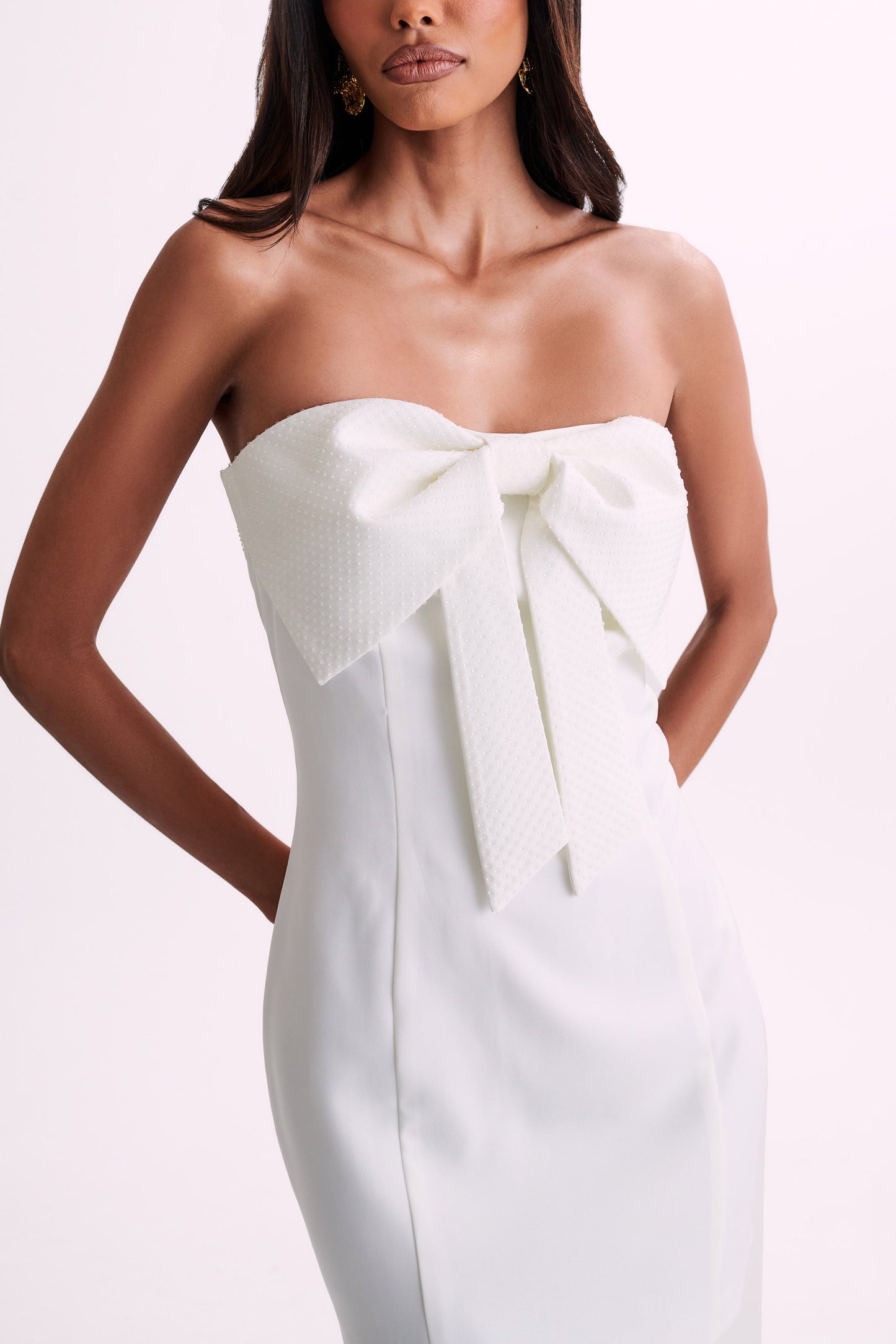 Saoirse Strapless Mini Dress With Diamante Bow - White