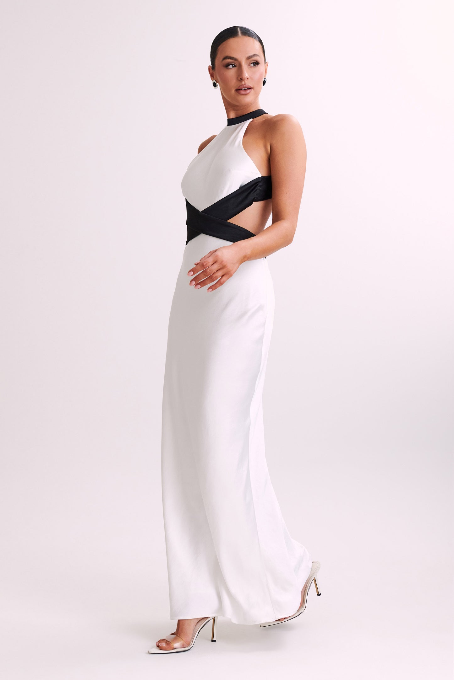 Nalani Satin Halter Maxi Dress - Black/White