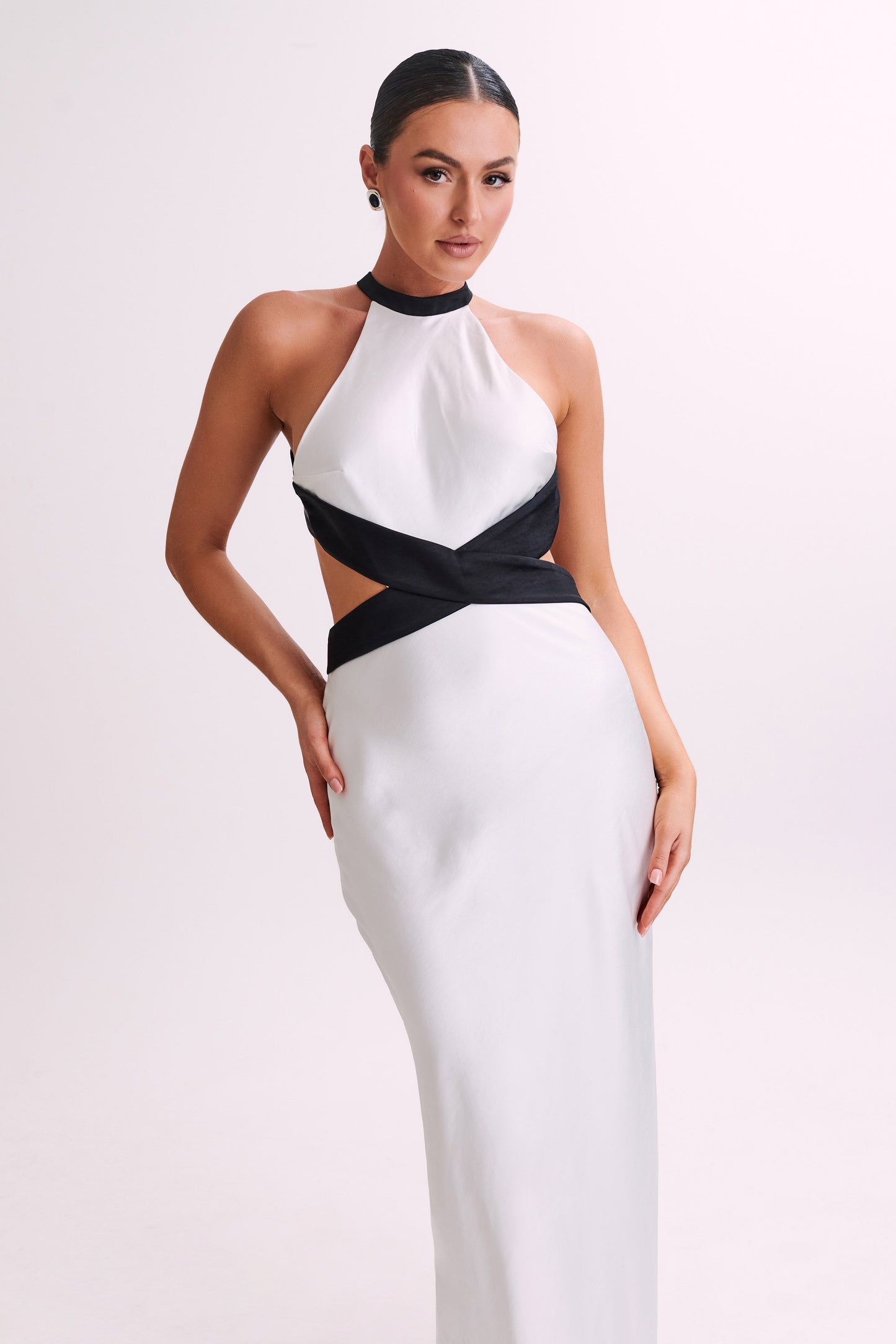 Nalani Satin Halter Maxi Dress - Black/White