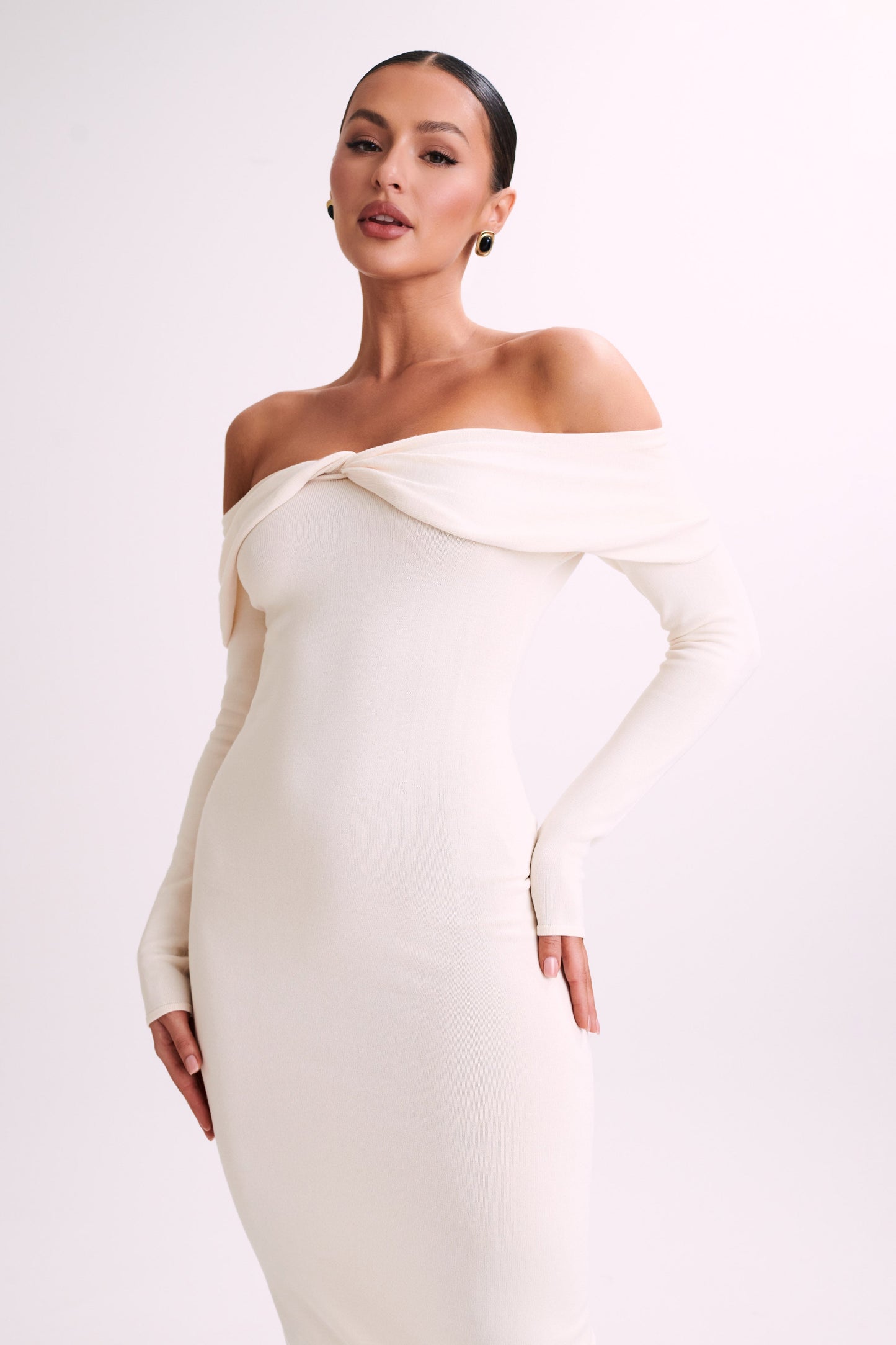 Odyssey Off Shoulder Knit Maxi Dress - Ivory