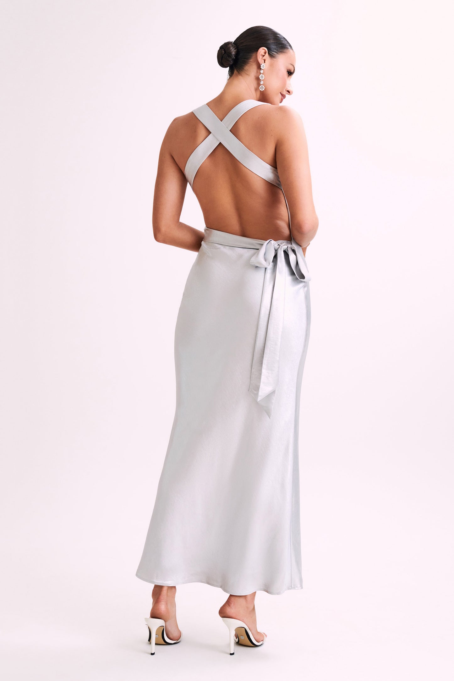 Caellie Satin Cowl Maxi Dress - Silver