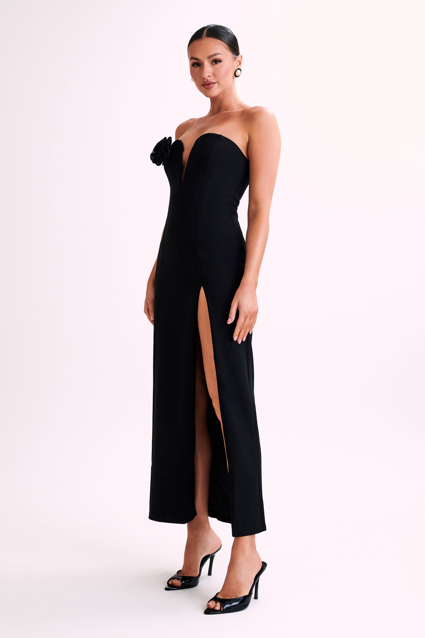 Haven Strapless Rose Maxi Dress - Black