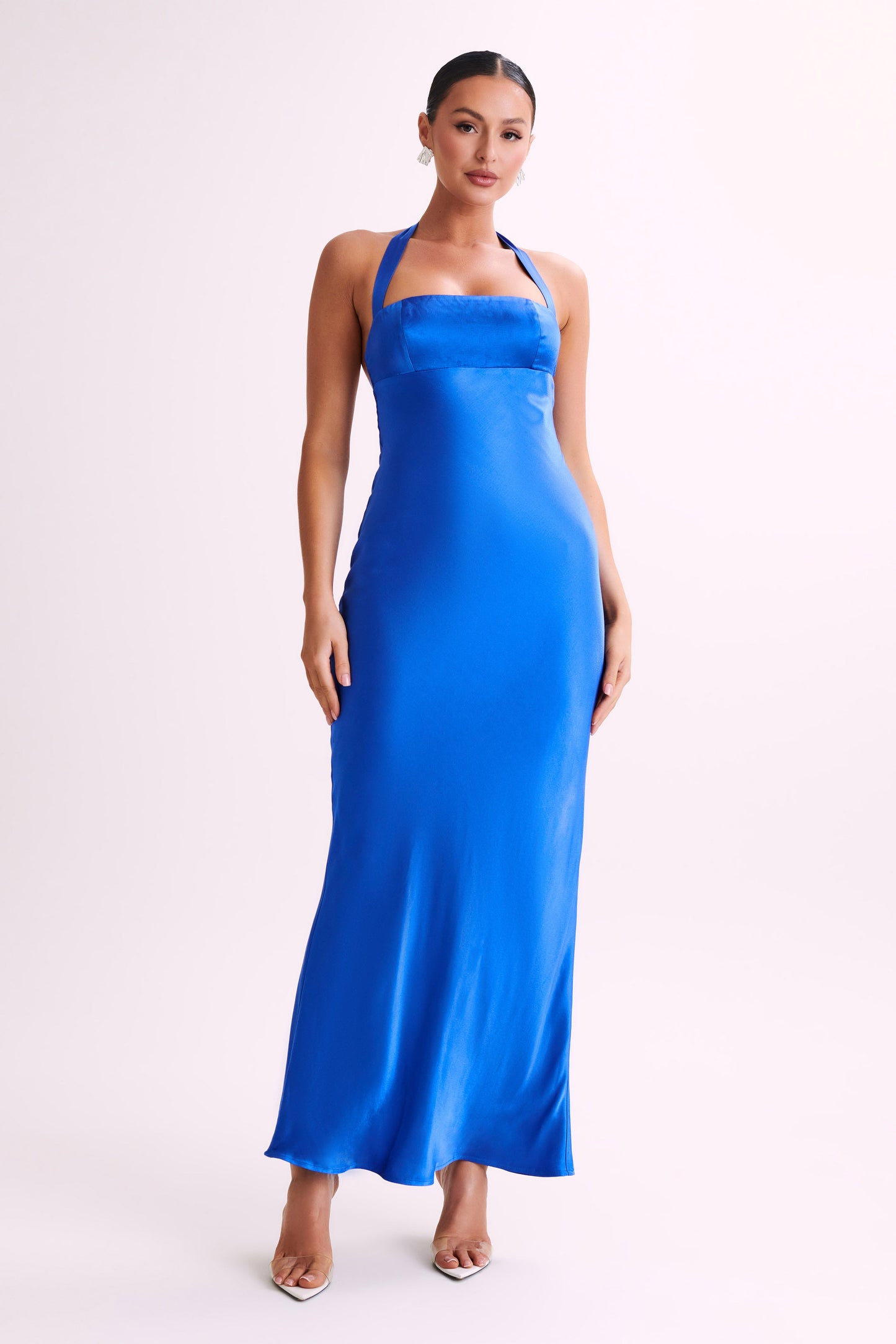 Sabra Satin Halter Maxi Dress - Periwinkle