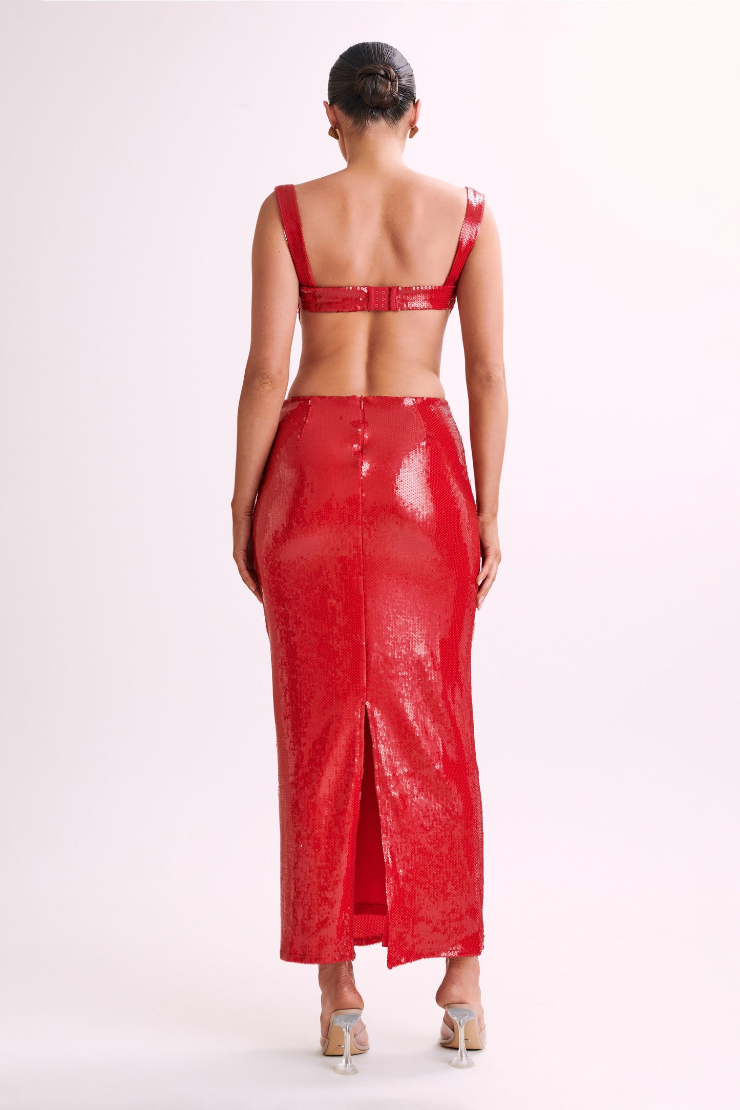 Adoria Sequin Cut Out Maxi Dress - Red