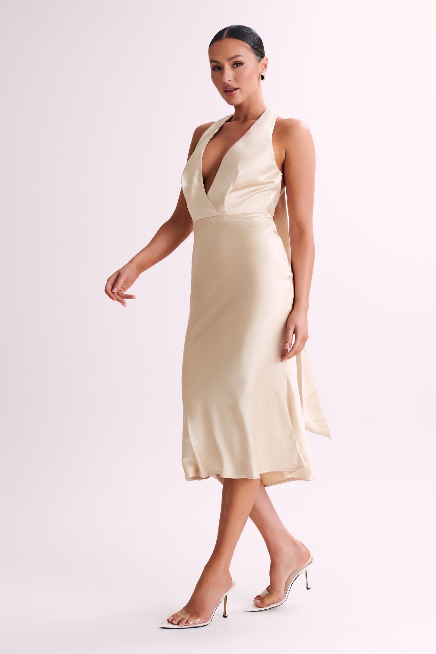 Terri Satin Cowl Midi Dress - Gold