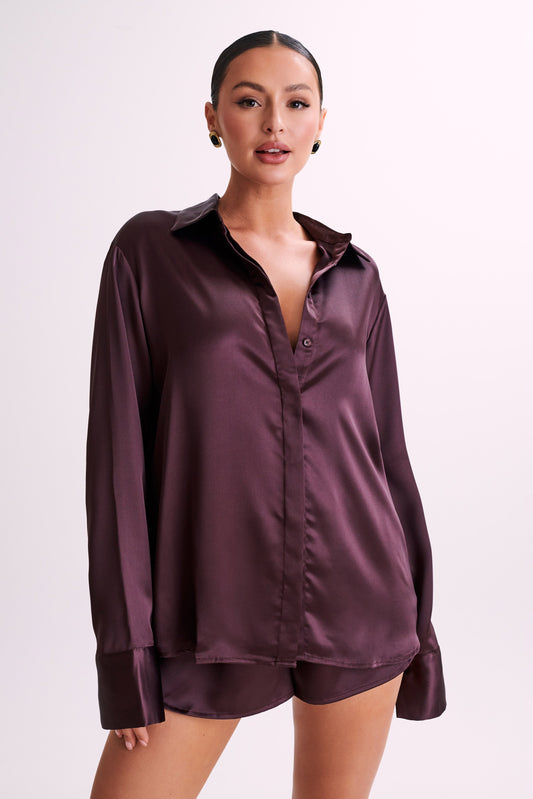 Nori Satin Shirt - Plum