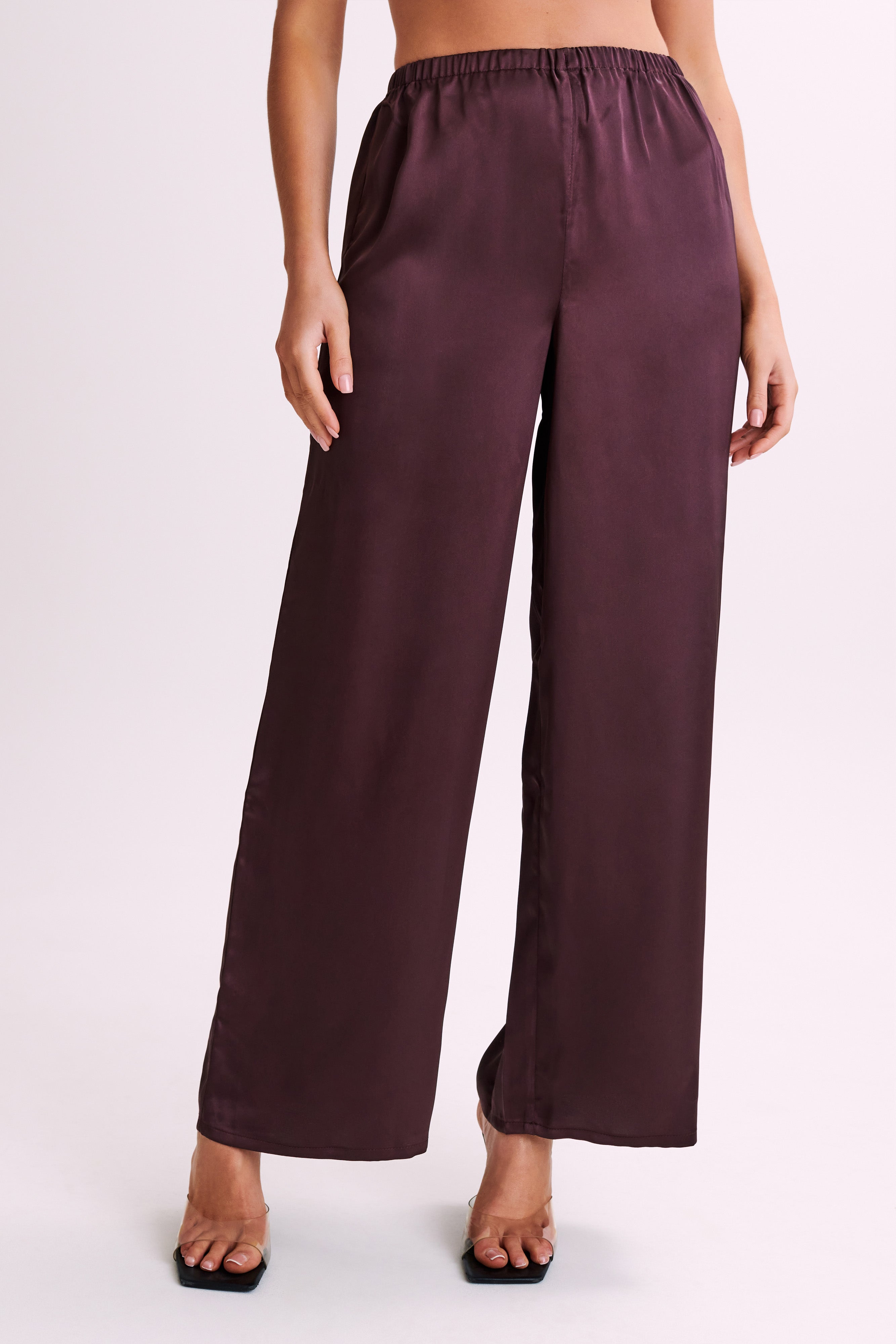 Marciela Satin Straight Leg Pant - Plum