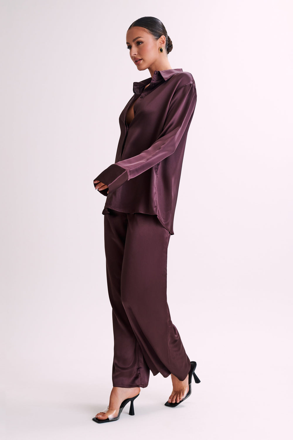 Marciela Satin Straight Leg Pant - Dark Chocolate