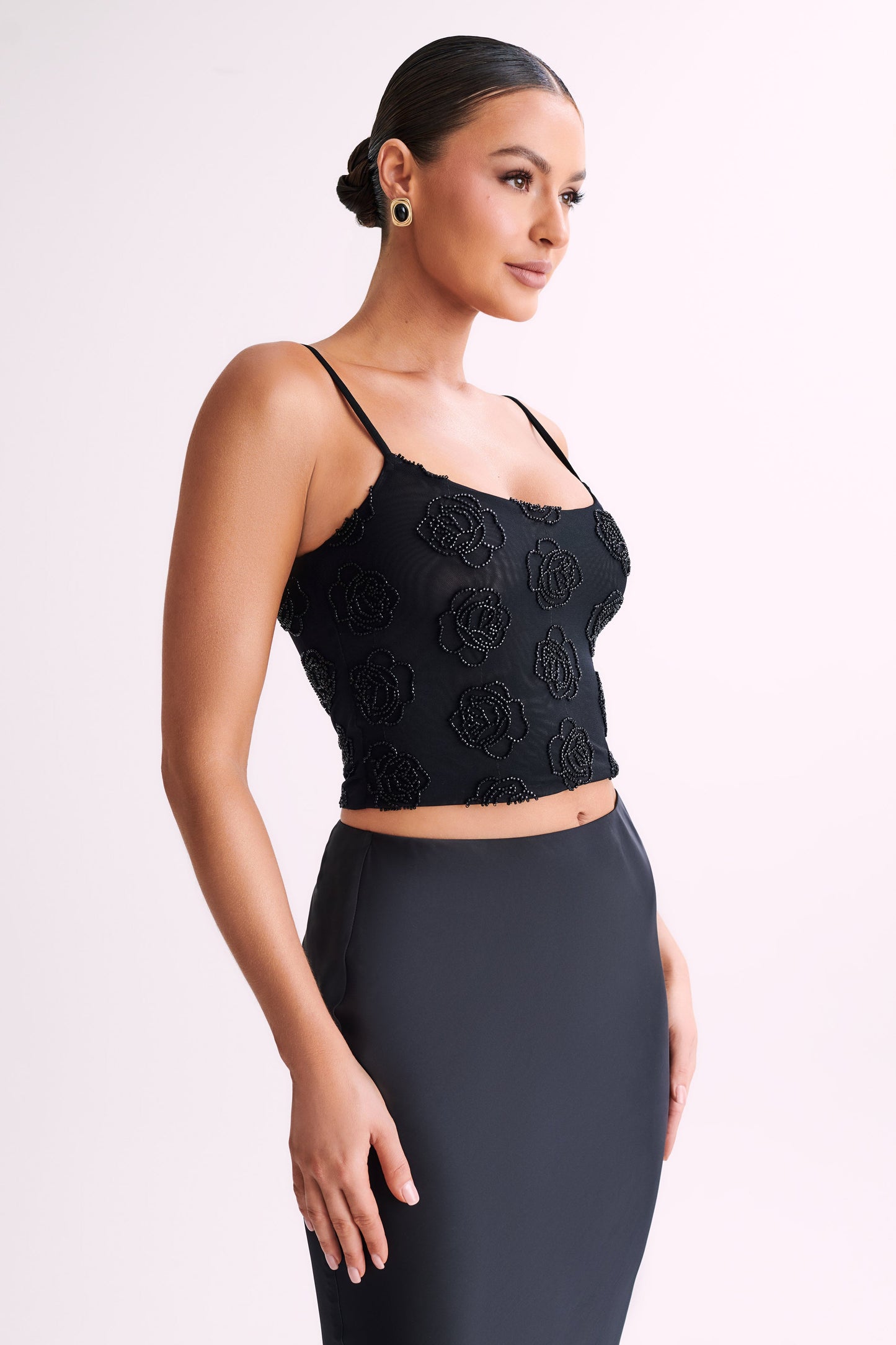 Greta Rose Beaded Camisole - Black