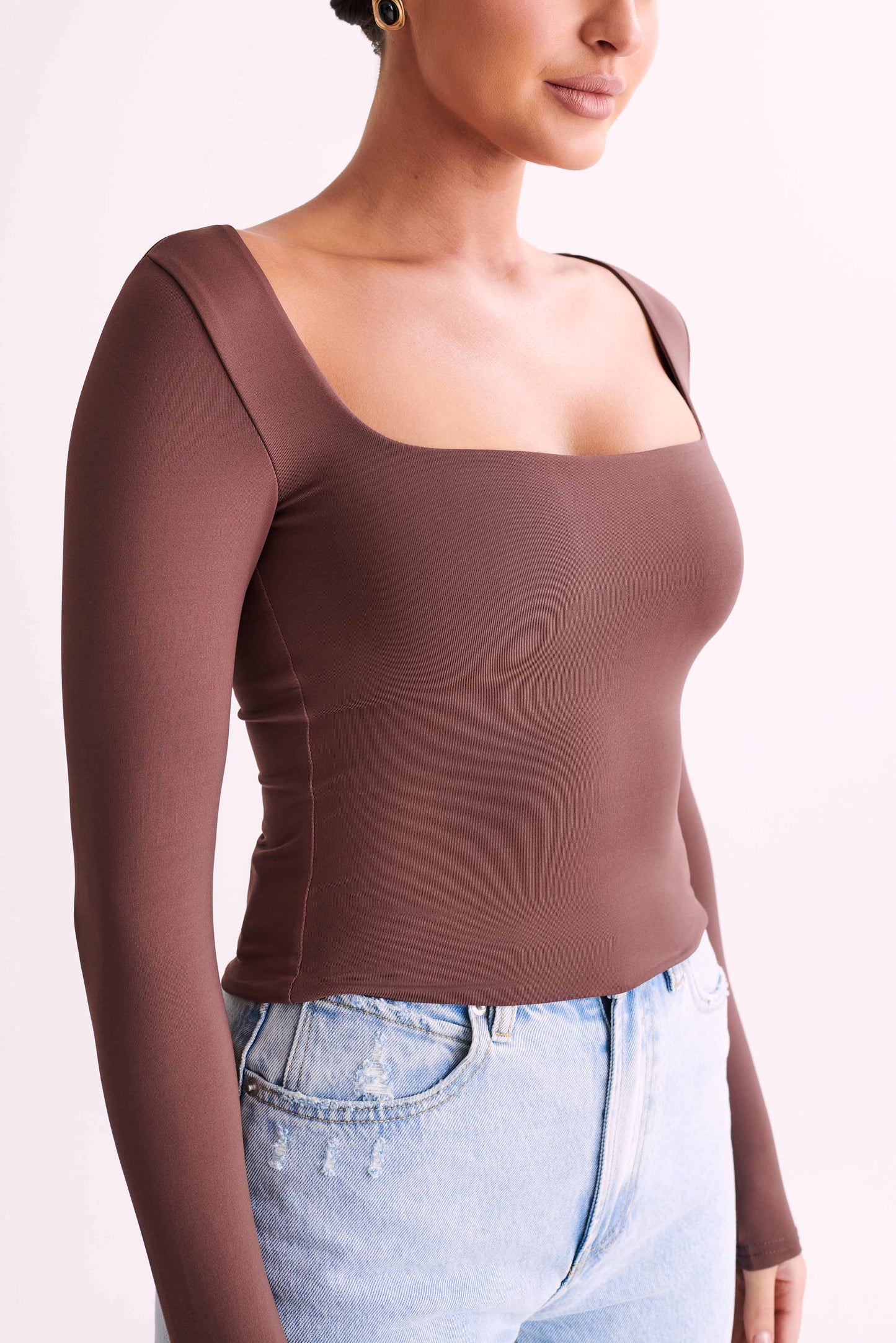 Bridget Recycled Nylon Long Sleeve Top - Mocha