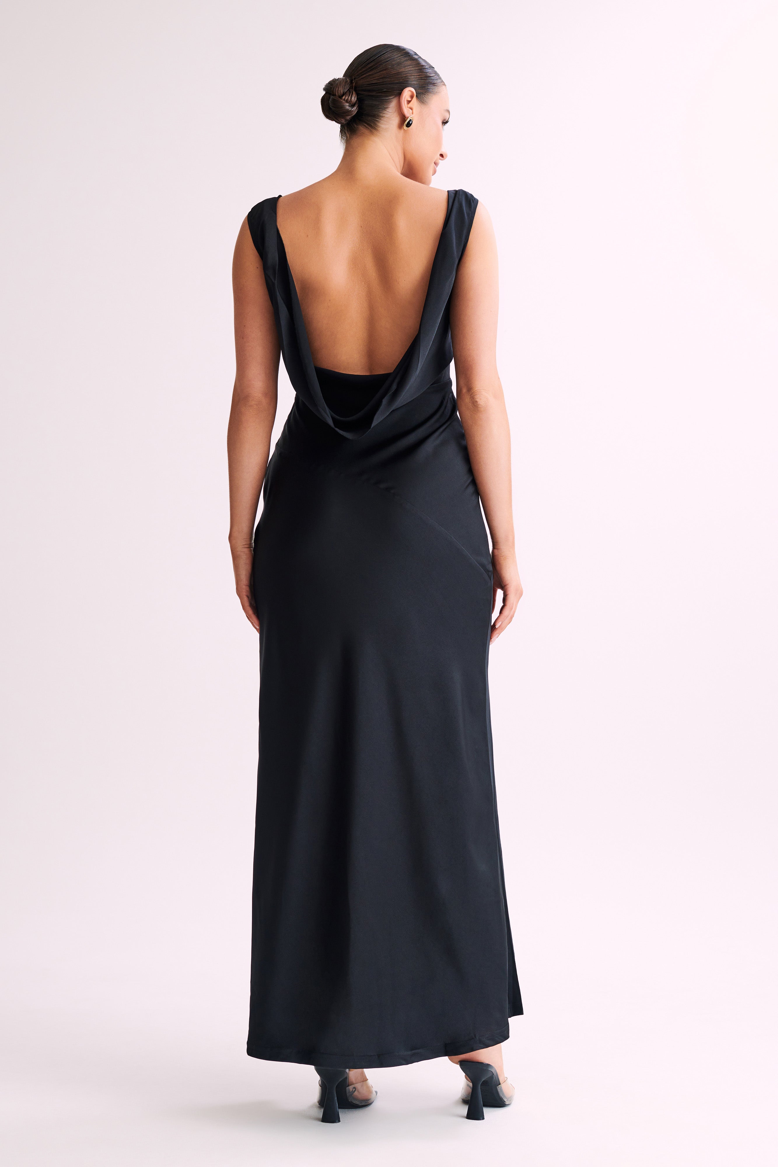 andmary Nadia check long dress Black-