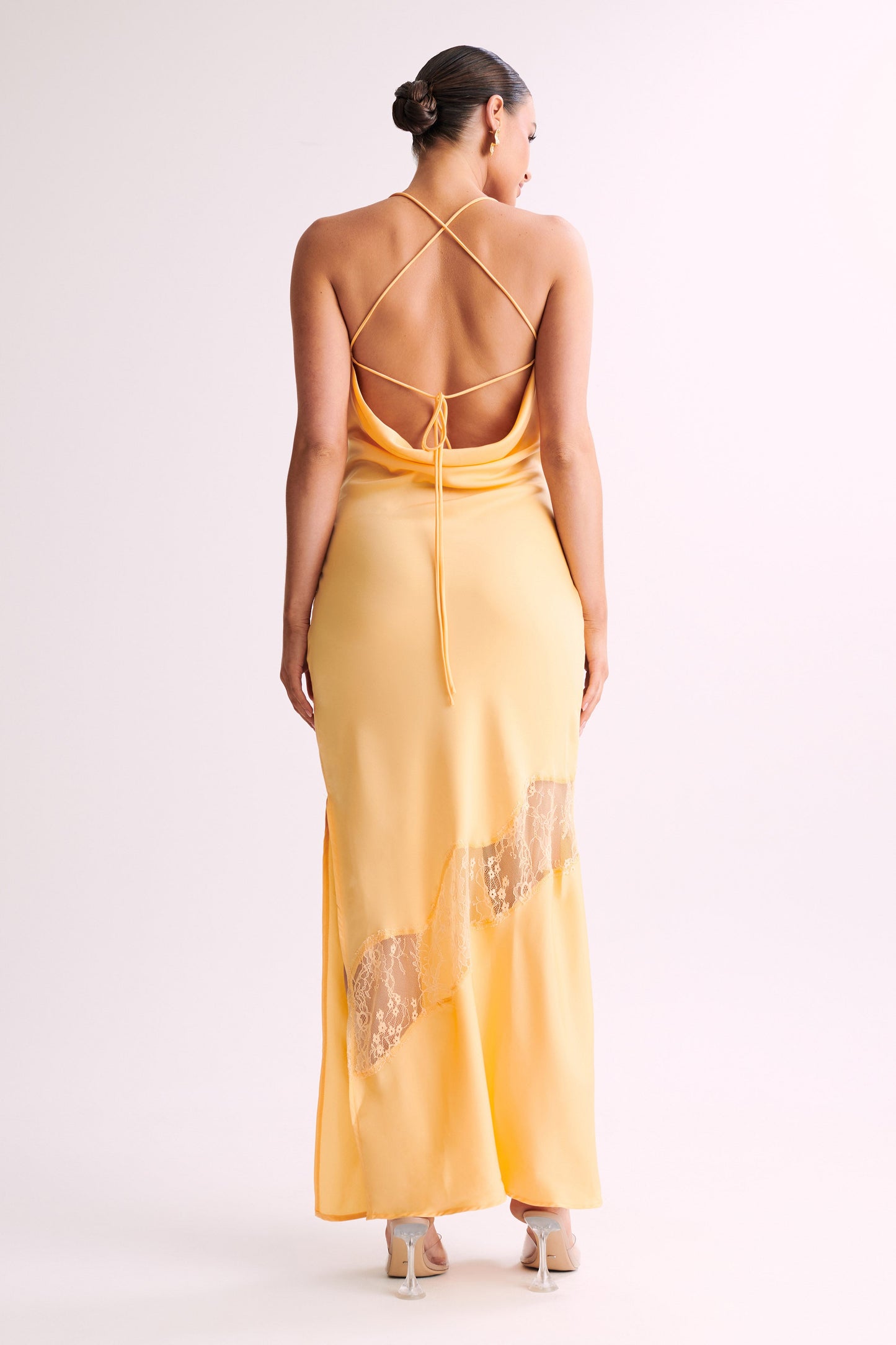 Chandra Lace Detail Satin Maxi Dress - Lemon