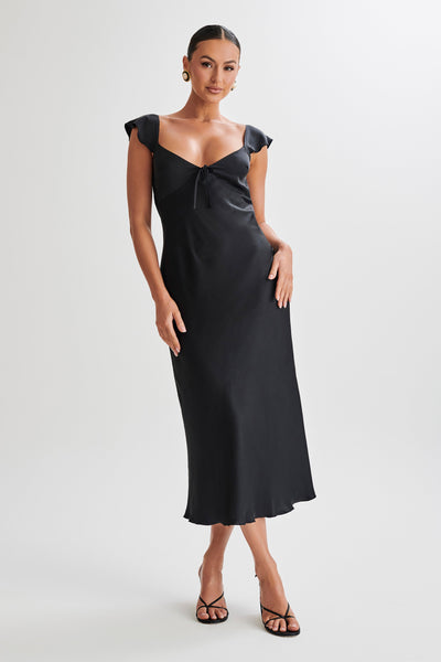 Black Mid Calf Dress With Cowl Sleeve – Samshék