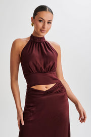 Clara Satin Halter Top - Plum