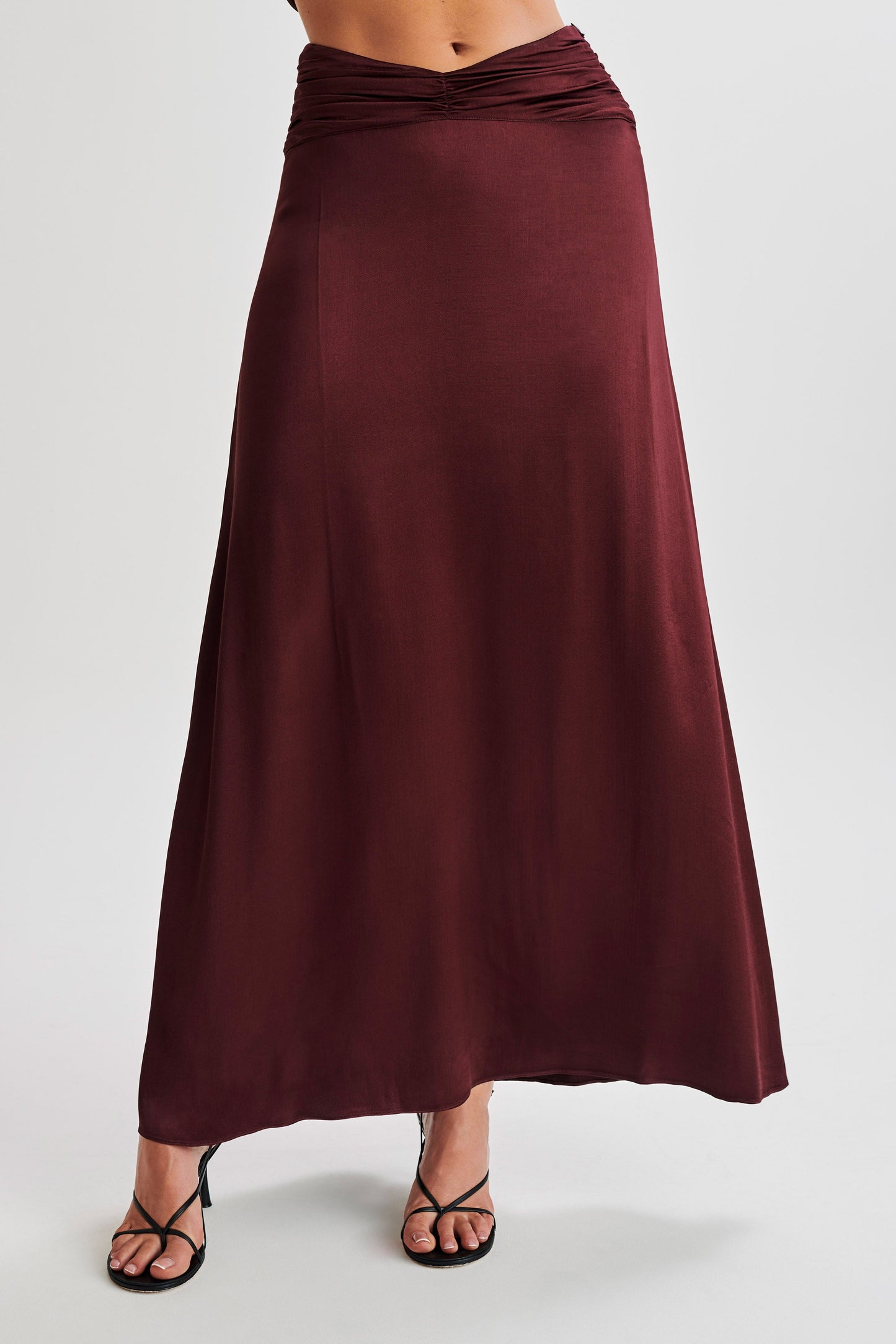 Clara Satin Ruched Maxi Skirt - Plum