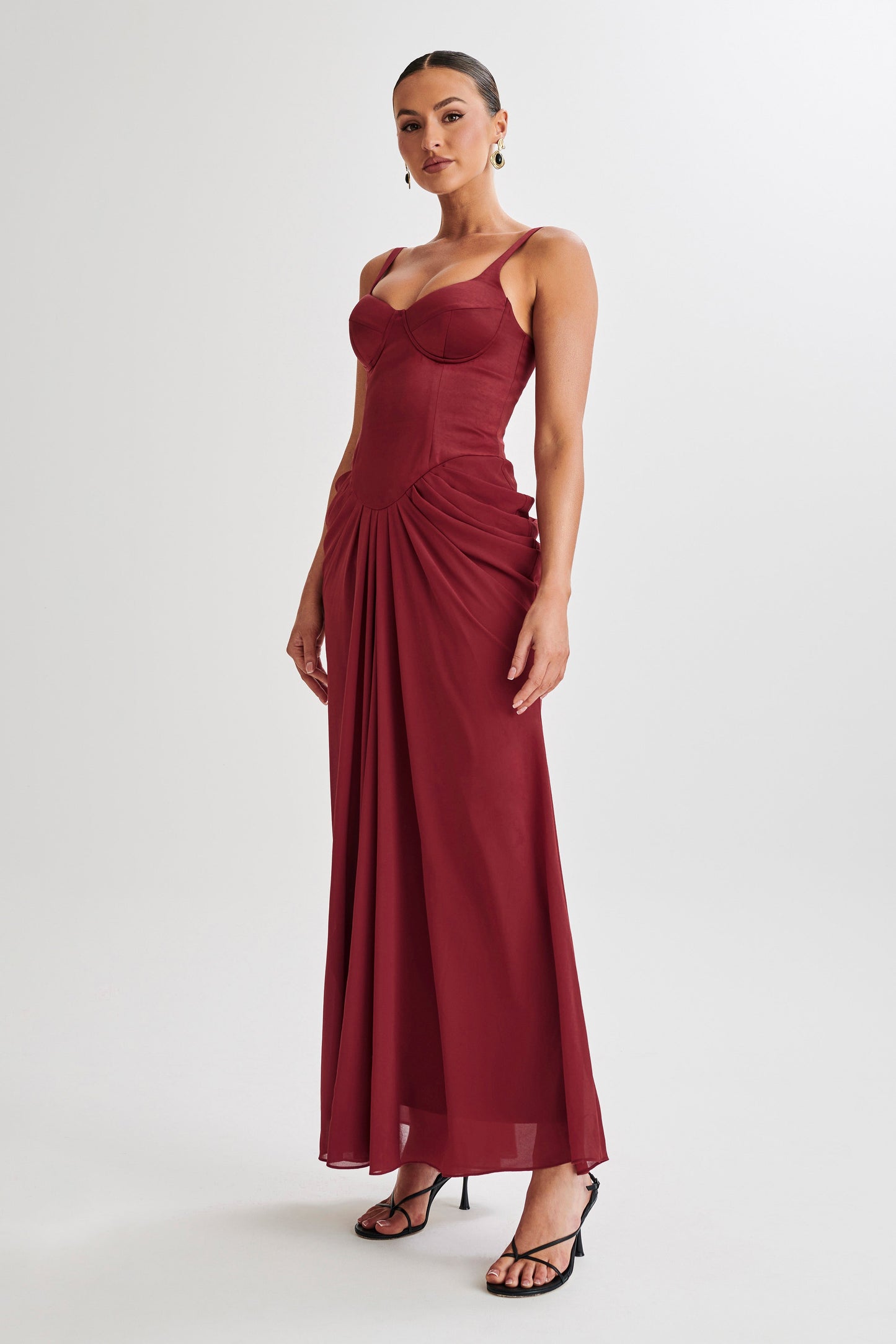 Leila Satin Corset Maxi Dress - Wine