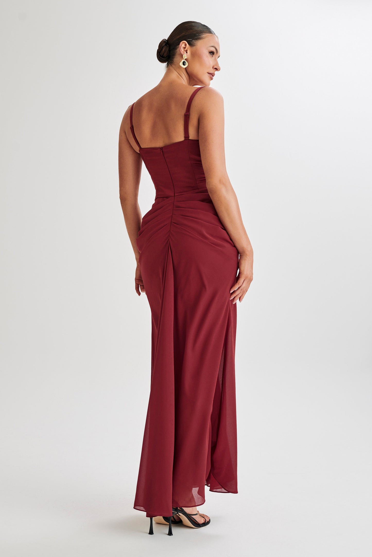 Leila Satin Corset Maxi Dress - Wine