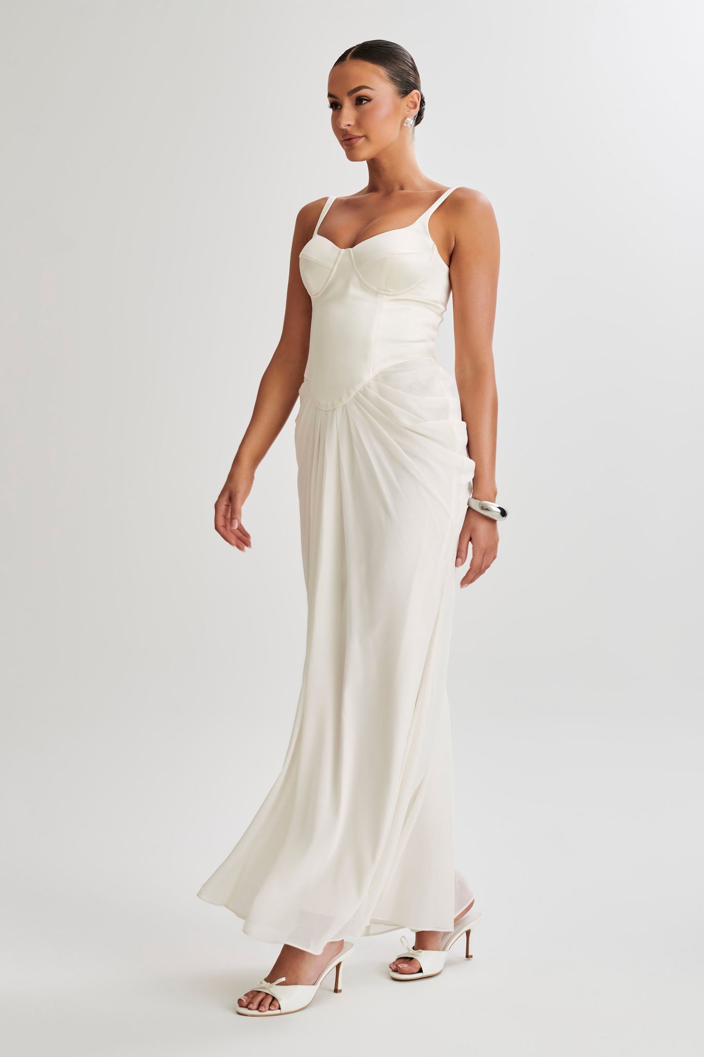 Leila Satin Corset Maxi Dress - Ivory