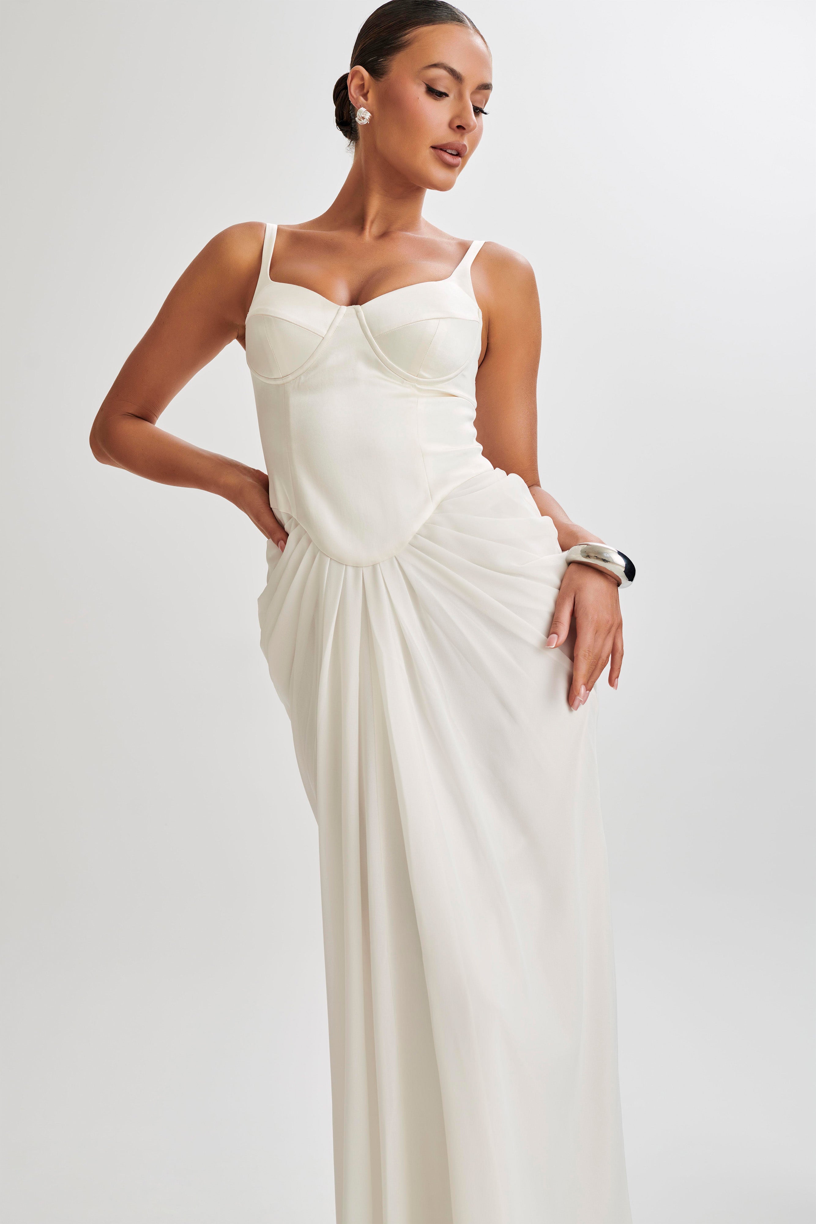 Leila Satin Corset Maxi Dress - Ivory | MESHKI U.S