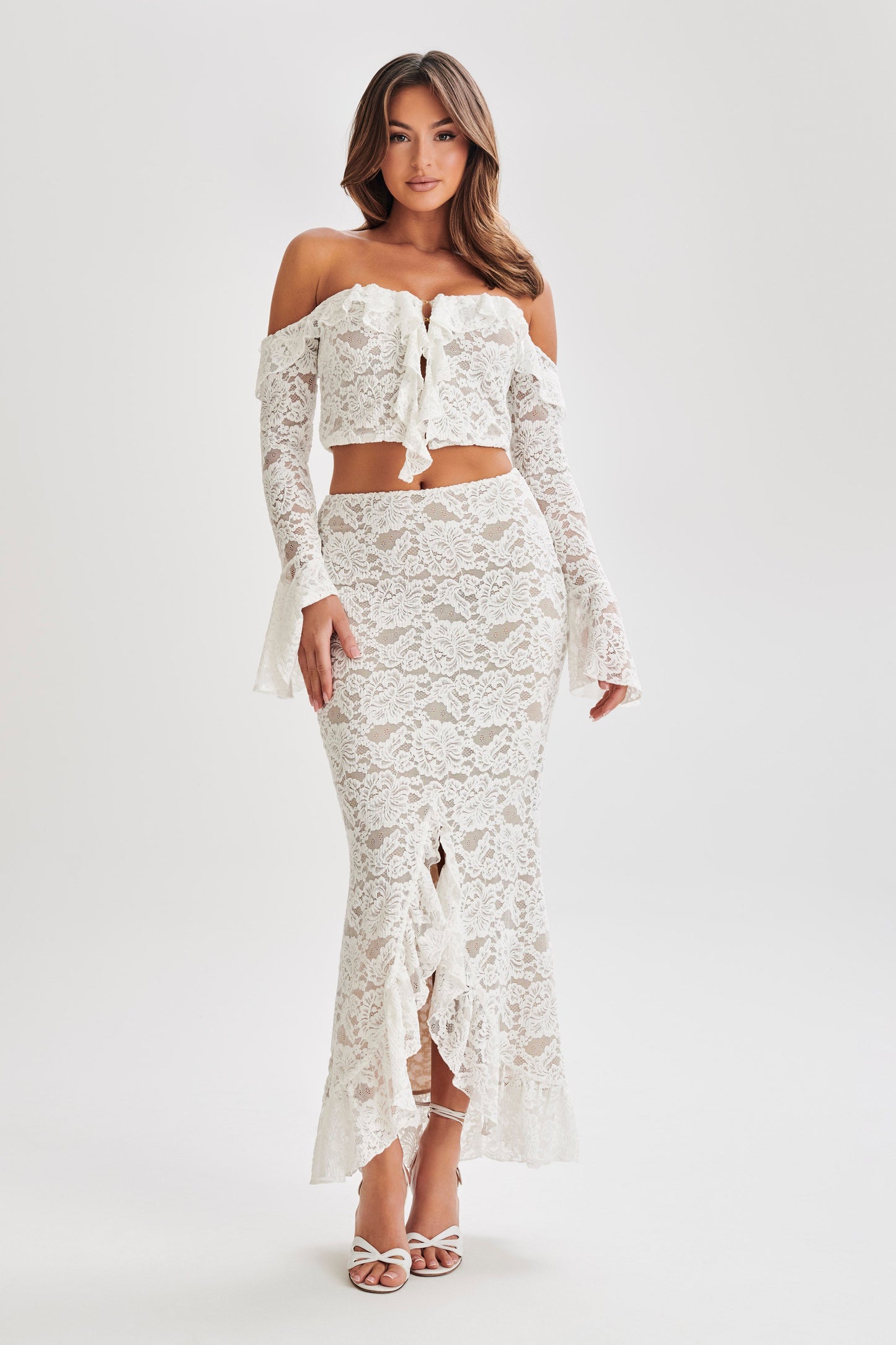 Artemis Lace Plisse Off Shoulder Top - Ivory