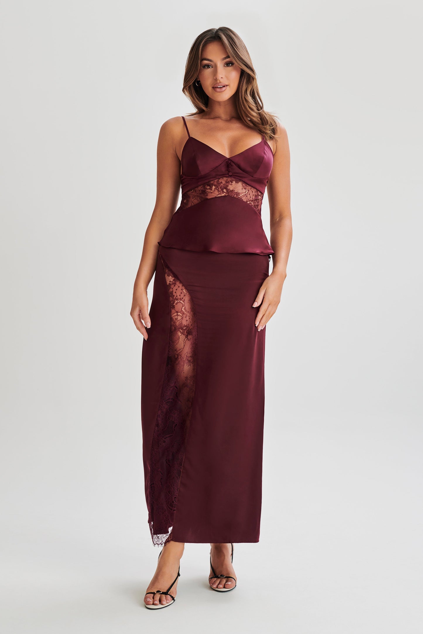 Luella Satin Lace Maxi Skirt - Plum