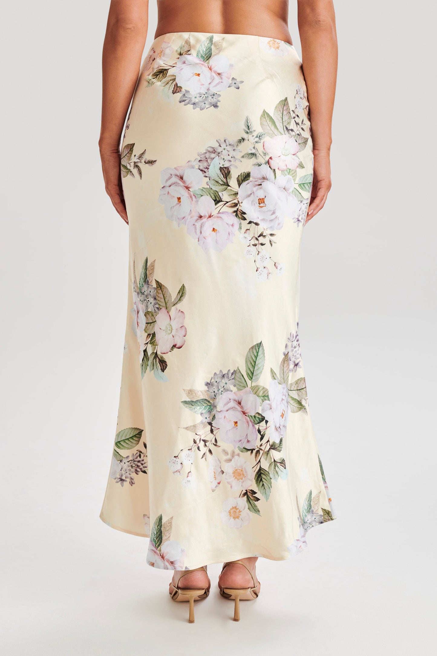 Karley Floral Satin Midi Skirt - Lemon Floral Print