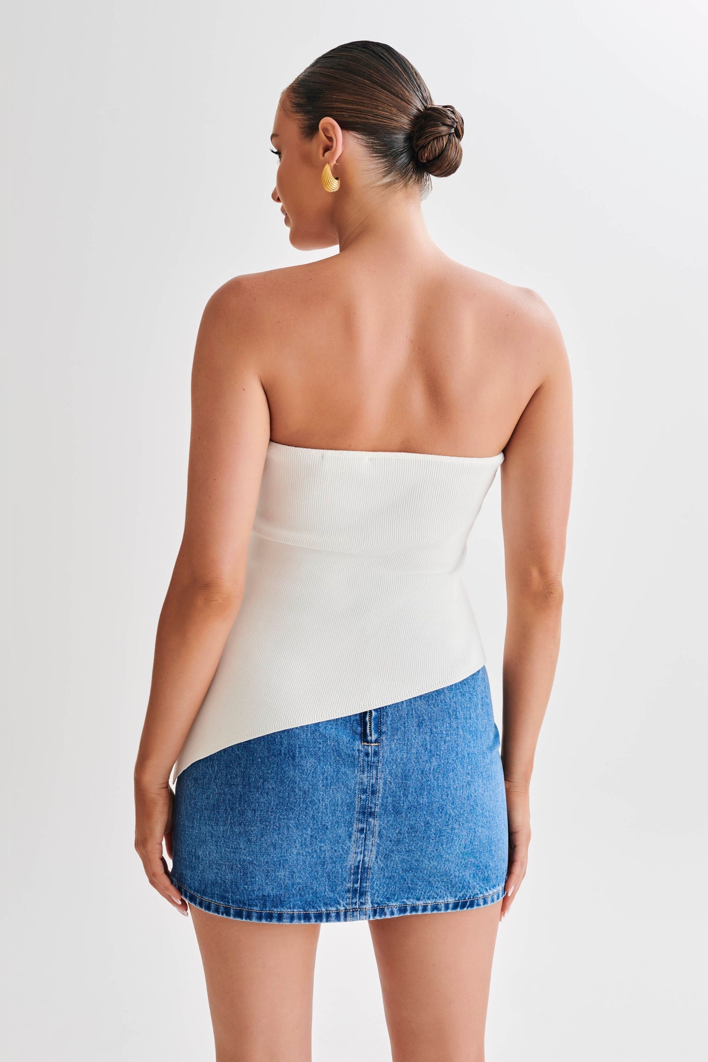 Sidney Asymmetrical Strapless Knit Top - White