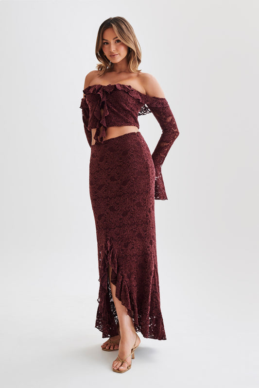 Artemis Lace Plisse Maxi Skirt - Plum