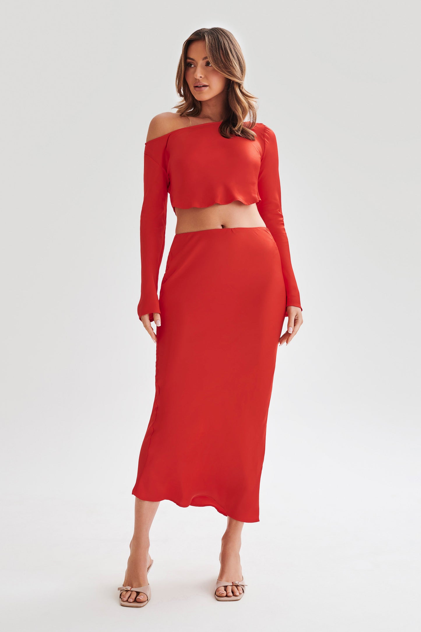 Violeta Satin Maxi Skirt - Red