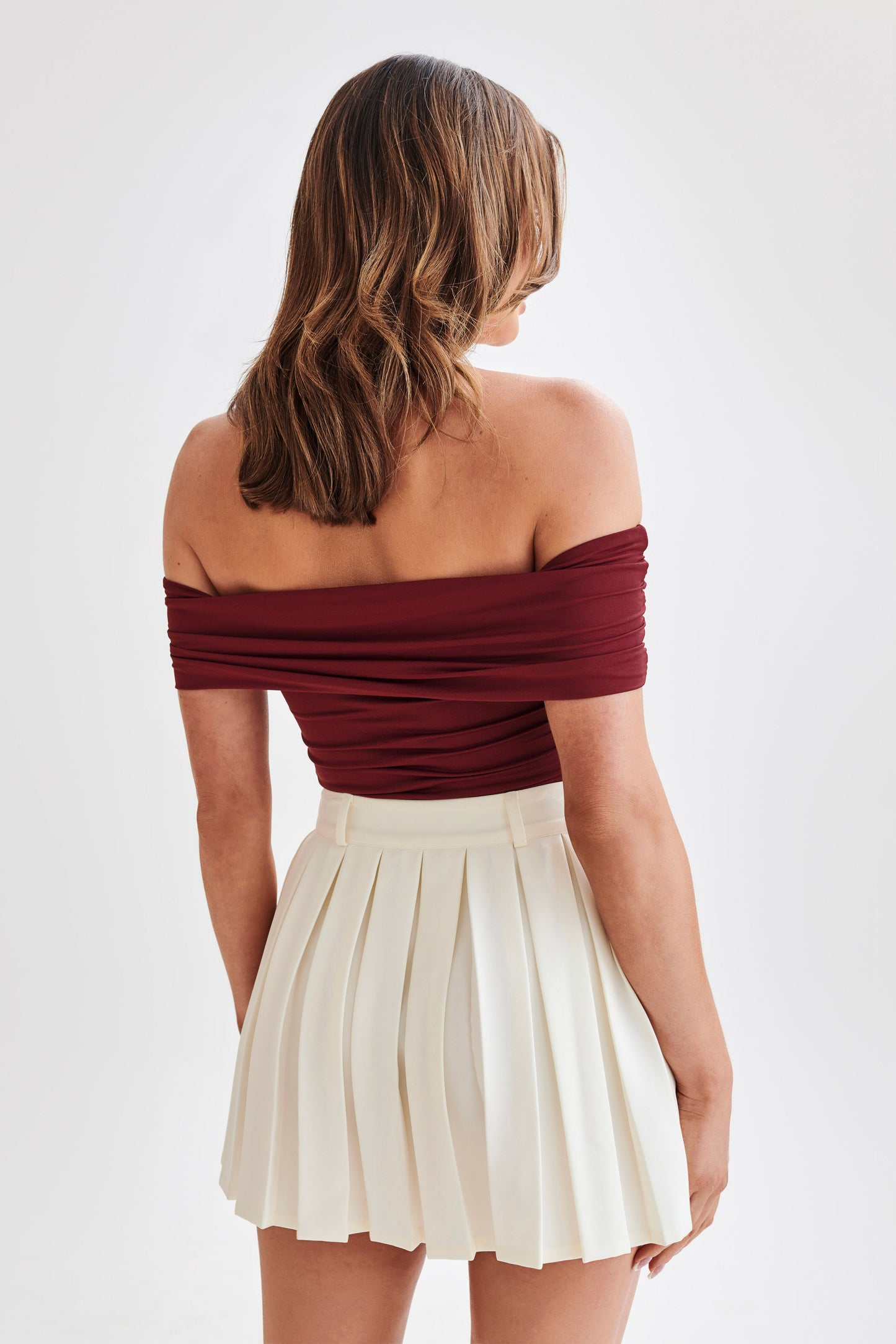 Meena Recycled Nylon Off Shoulder Top - Wine