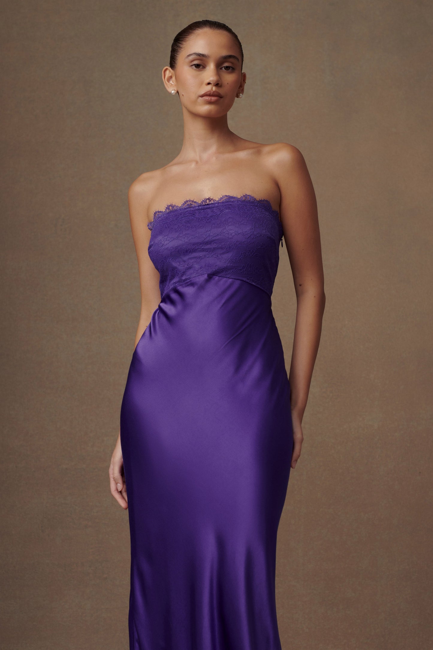 Darcie Strapless Satin Maxi Dress - Deep Purple