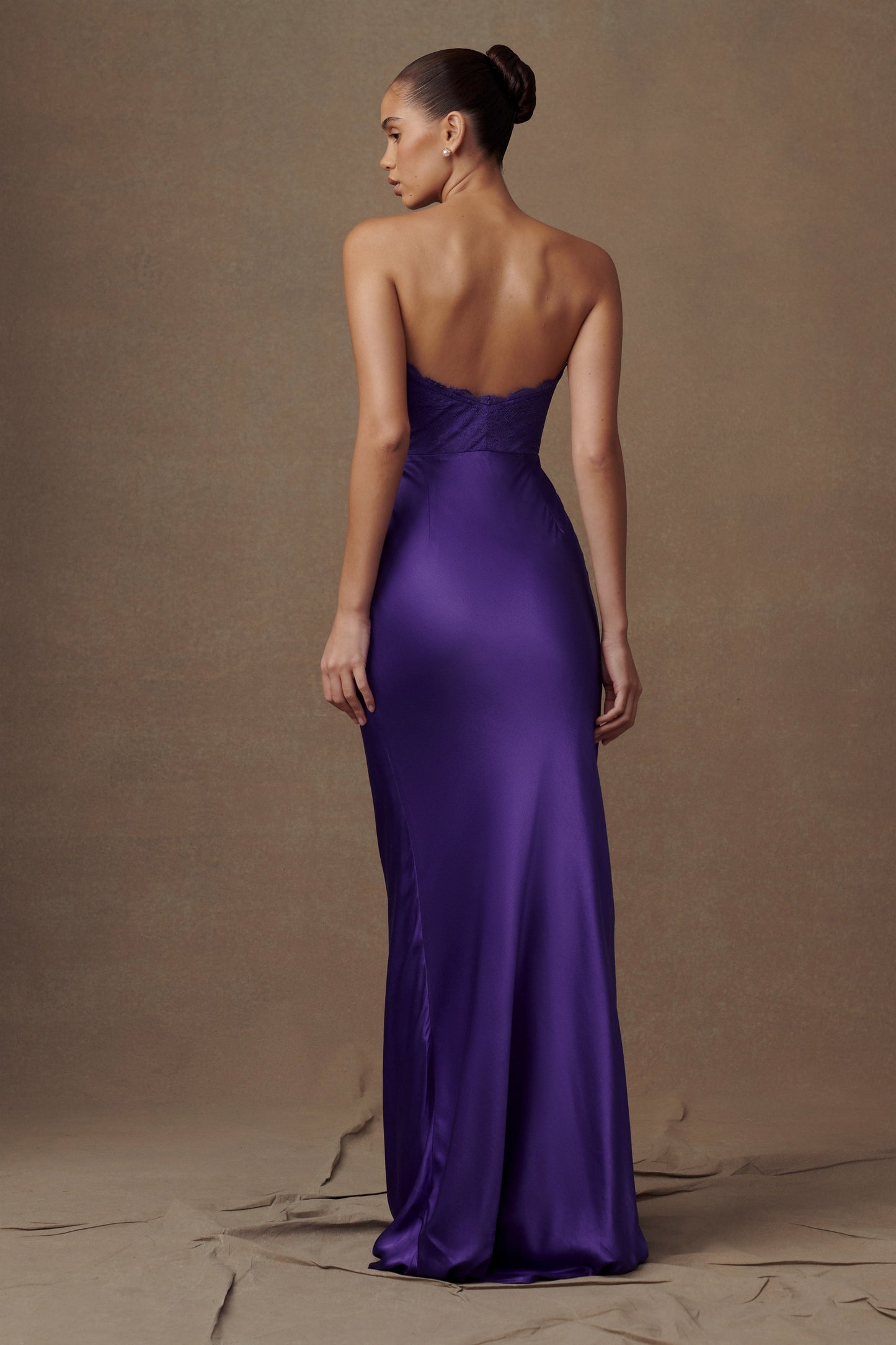 Darcie Strapless Satin Maxi Dress - Deep Purple