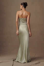 Harlow Satin Strapless Maxi Dress - Sage