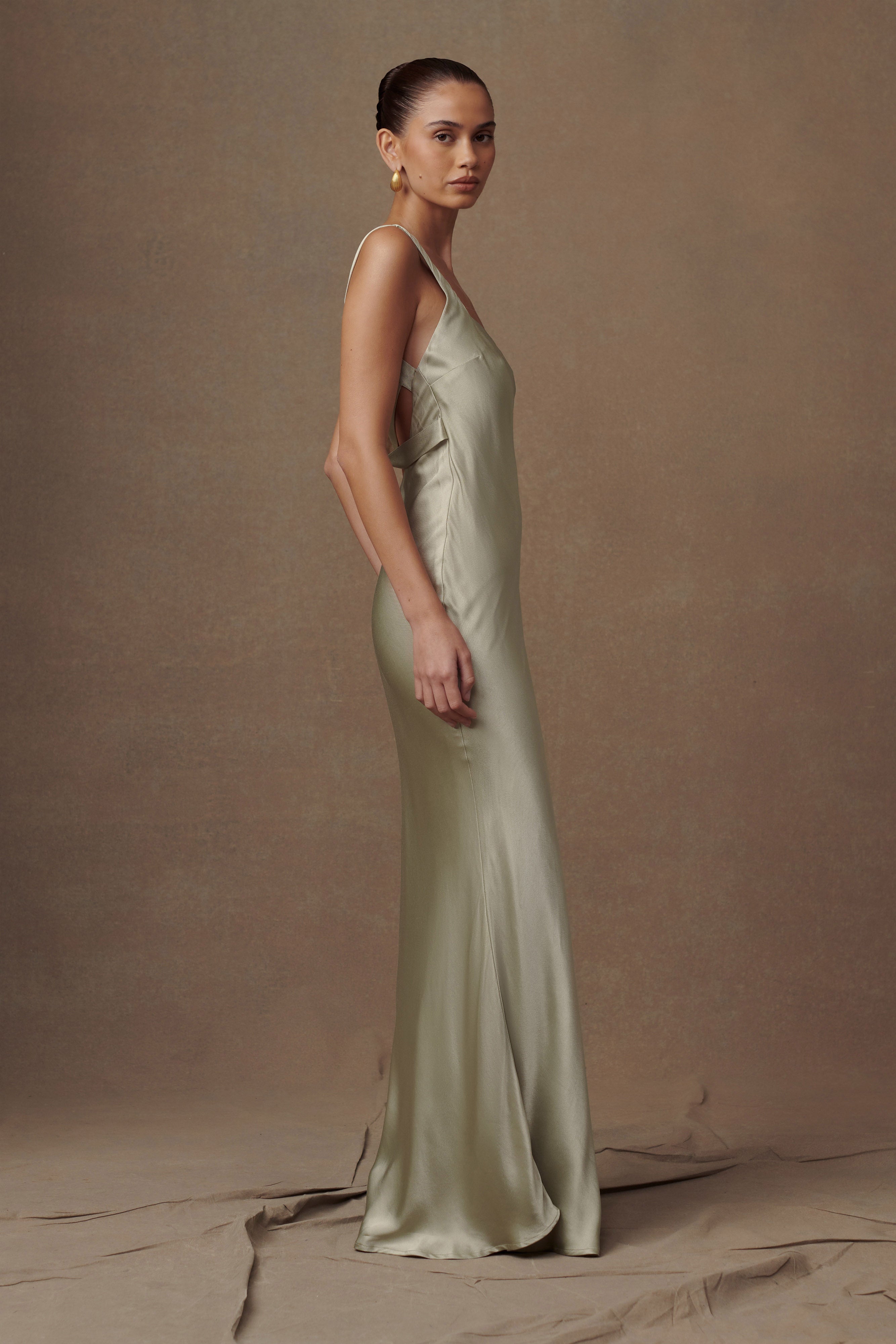 Ensley Satin Maxi Dress - Sage | MESHKI U.S