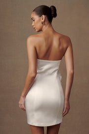 Almaeh Mini Dress - Twist Front Cut Out Strapless Slip Dress in White